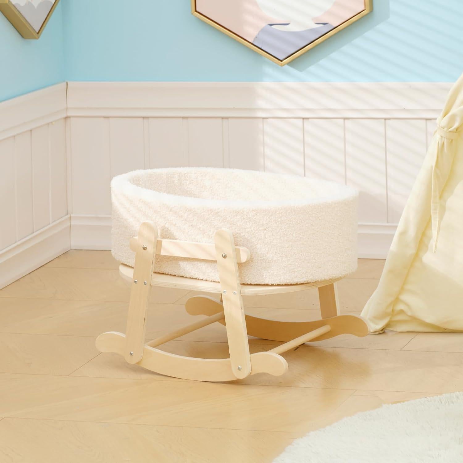 Cuna de Muñeca de Madera + Juego de Cuidado de Bebé 4 en 1