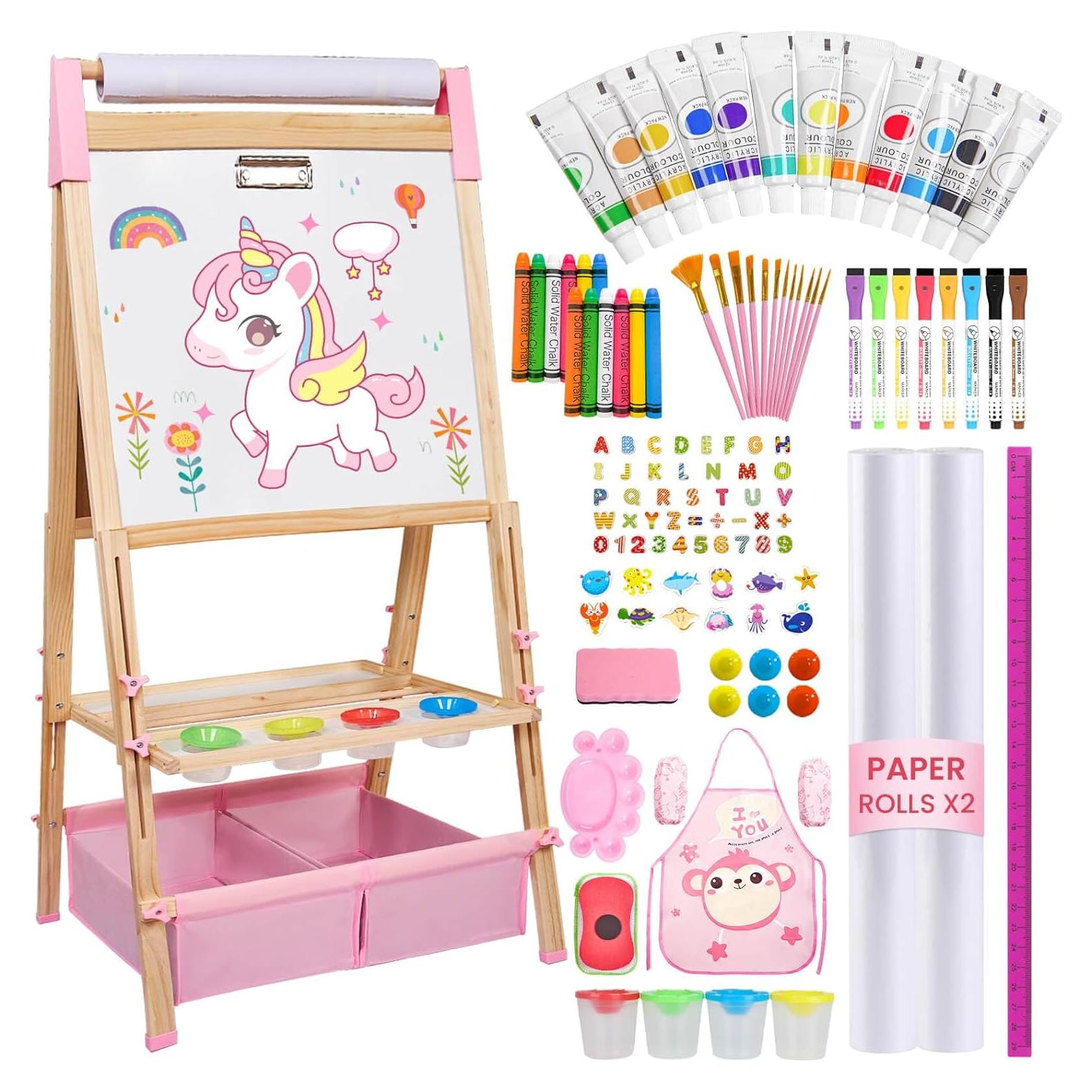 Caballete de Madera Ajustable SUNFATT Rosa para Niños 3 en 1