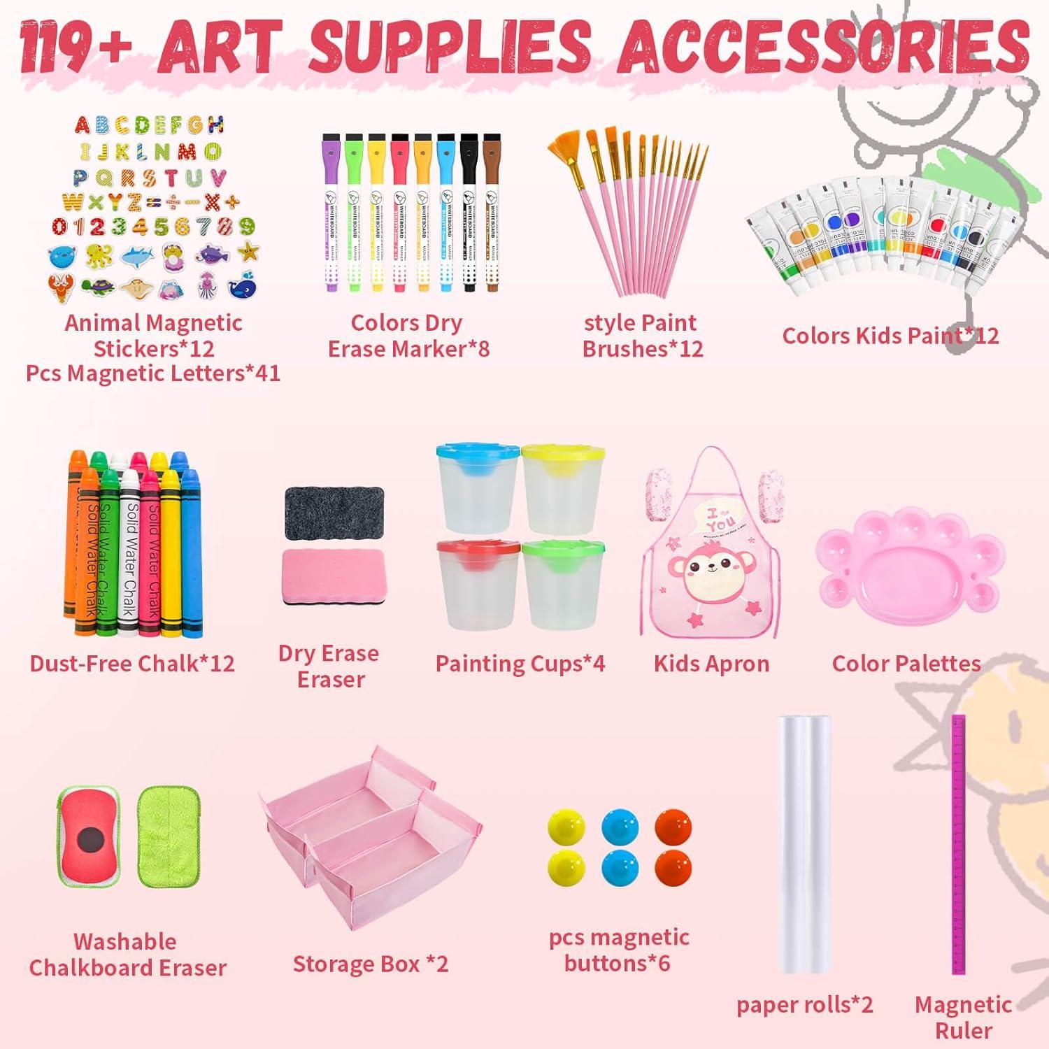 Caballete de Madera Ajustable SUNFATT Rosa para Niños 3 en 1