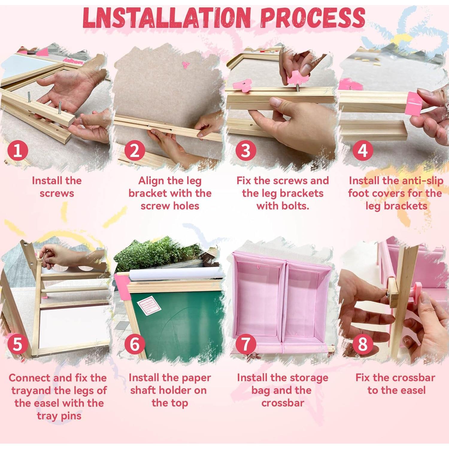 Caballete de Madera Ajustable SUNFATT Rosa para Niños 3 en 1