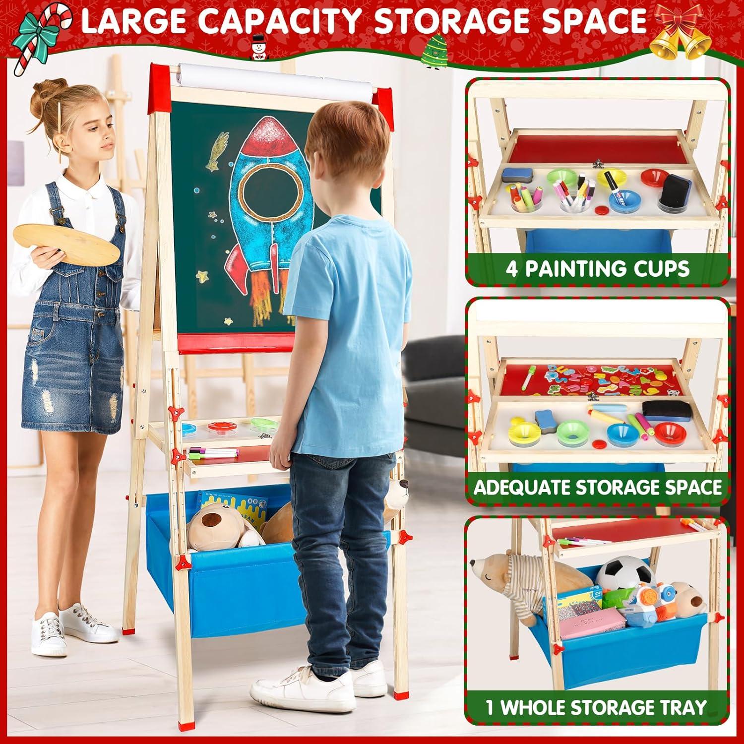 Caballete de Madera Ajustable WOSTOO 3 en 1 para Niños 2-8 Años