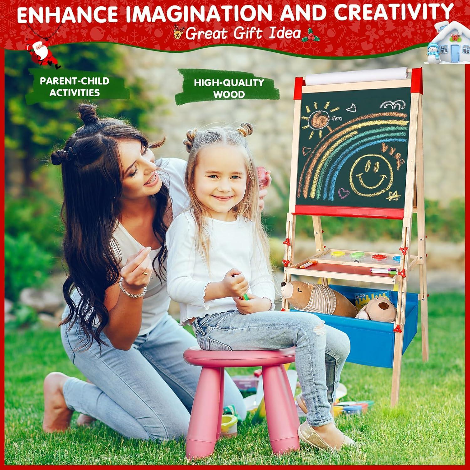 Caballete de Madera Ajustable WOSTOO 3 en 1 para Niños 2-8 Años