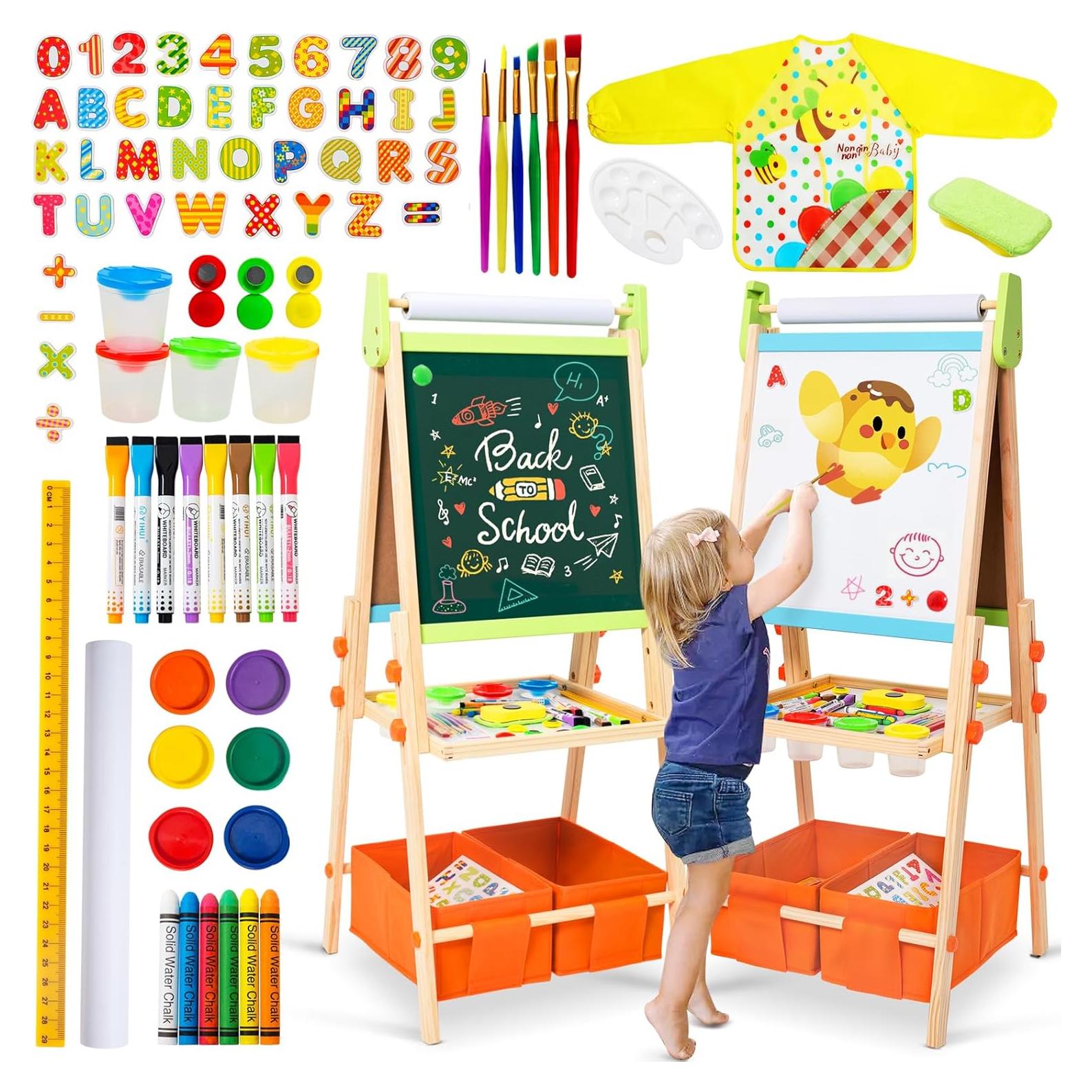 Caballete de Madera Doble Cara Rundad para Niños 3-12 Años