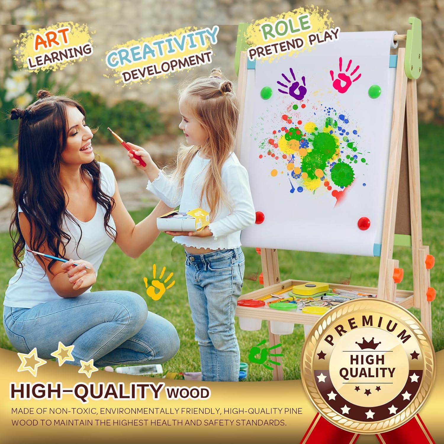 Caballete de Madera Doble Cara Rundad para Niños 3-12 Años