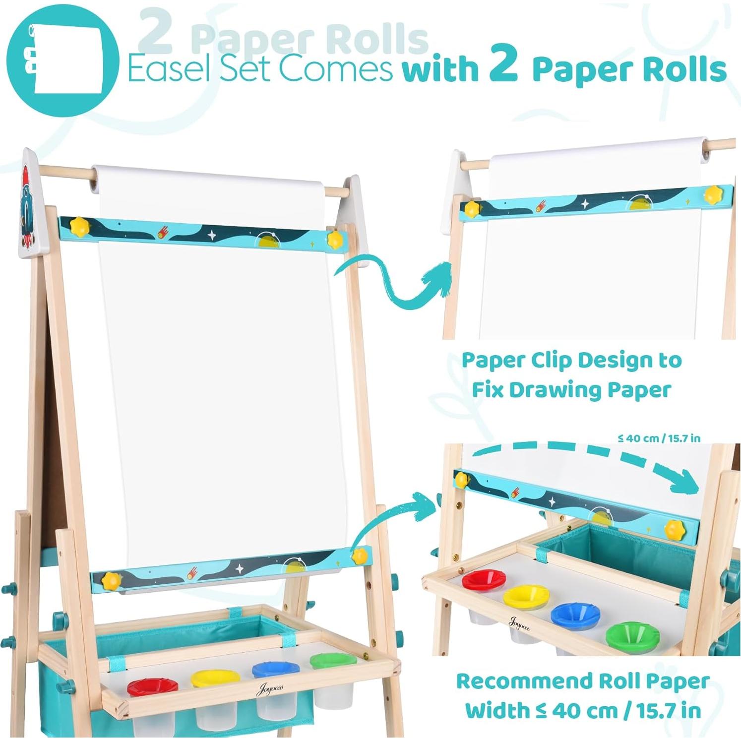 Joyooss Art Easel for Kids,Double Sided Wooden with 98+ Accessories Kids Easel Drawing Board with Magnetic Chalkboard,Dry Erase White Board & Paper Roll Paint Art Easel for Kid Age 2-4 4-8 9-12