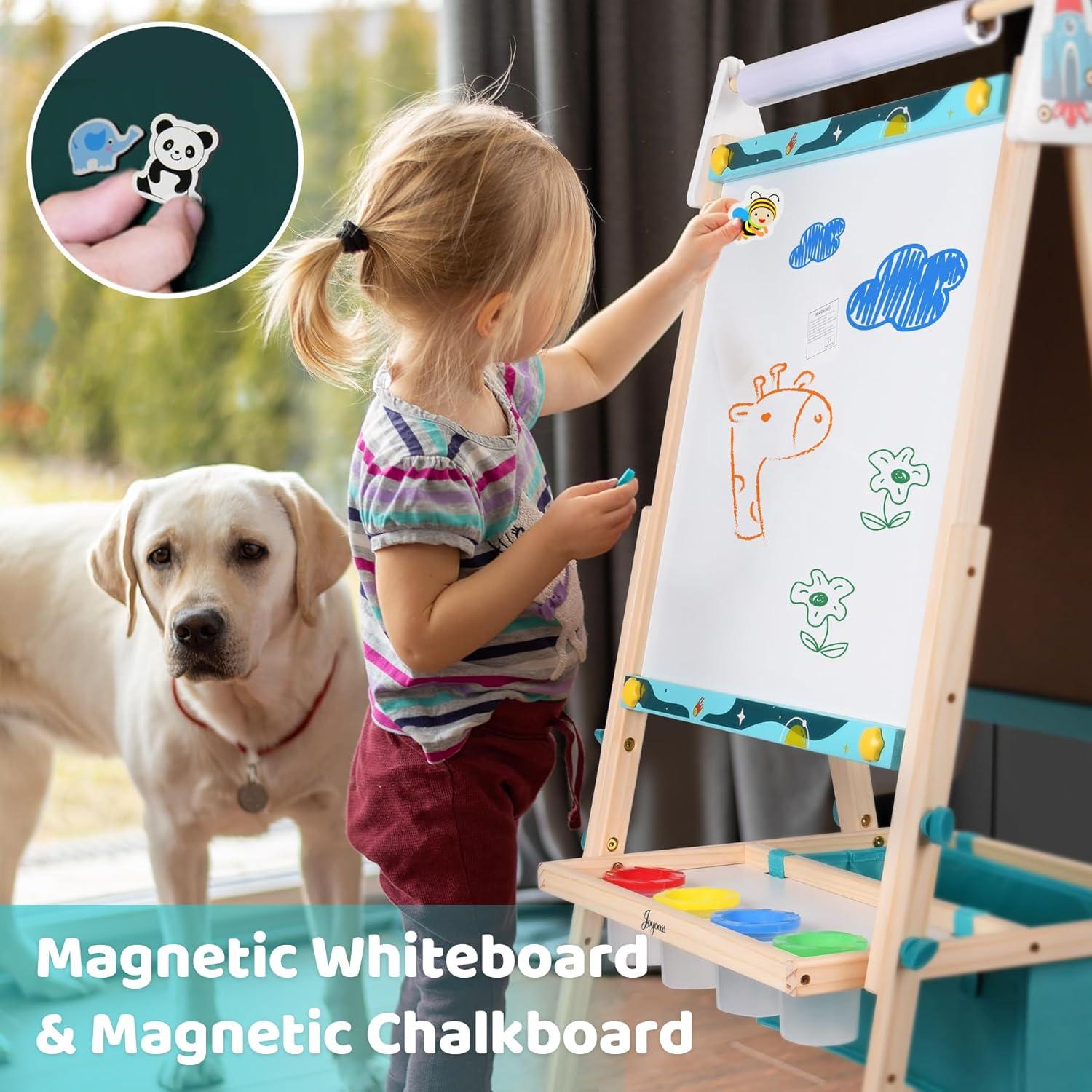 Joyooss Art Easel for Kids,Double Sided Wooden with 98+ Accessories Kids Easel Drawing Board with Magnetic Chalkboard,Dry Erase White Board & Paper Roll Paint Art Easel for Kid Age 2-4 4-8 9-12