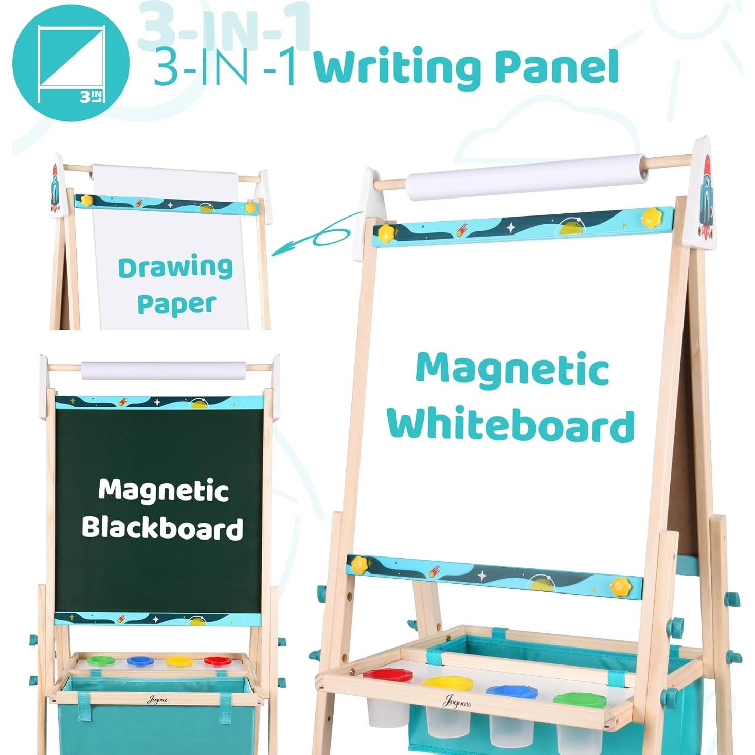Joyooss Art Easel for Kids,Double Sided Wooden with 98+ Accessories Kids Easel Drawing Board with Magnetic Chalkboard,Dry Erase White Board & Paper Roll Paint Art Easel for Kid Age 2-4 4-8 9-12