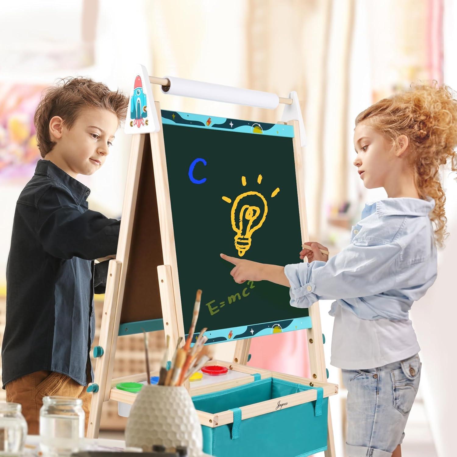 Joyooss Art Easel for Kids,Double Sided Wooden with 98+ Accessories Kids Easel Drawing Board with Magnetic Chalkboard,Dry Erase White Board & Paper Roll Paint Art Easel for Kid Age 2-4 4-8 9-12