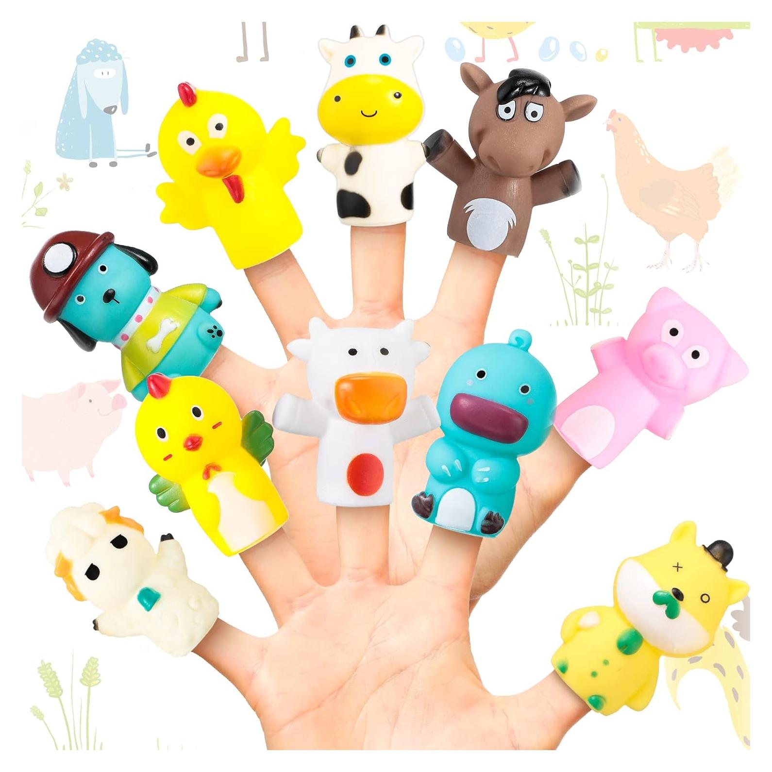 10 Títeres de Dedo de Goma Chengu Animales de Granja 6.35 cm