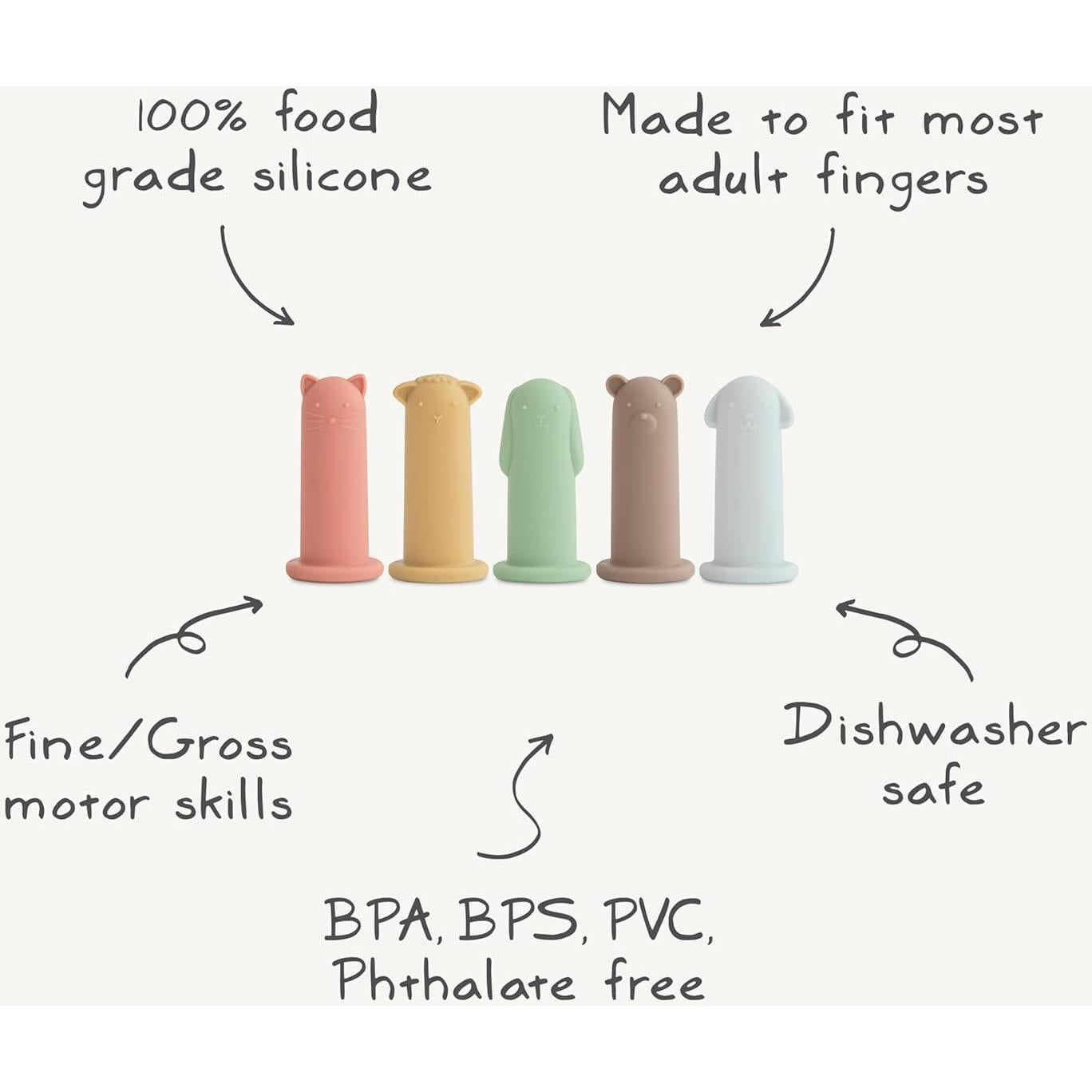 Títeres de dedo de silicona Mushie 5-pack para niños