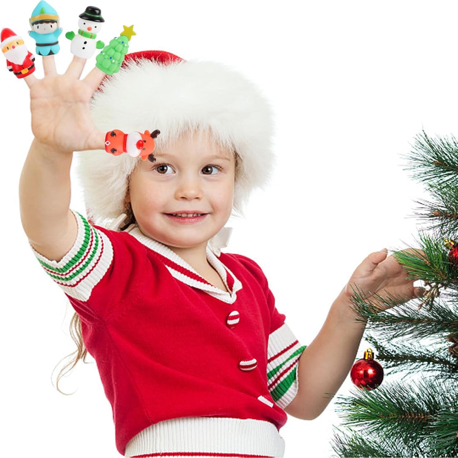 5 Títeres de Dedo de Navidad CCINEE - Alce, Santa, Nieve, Árbol