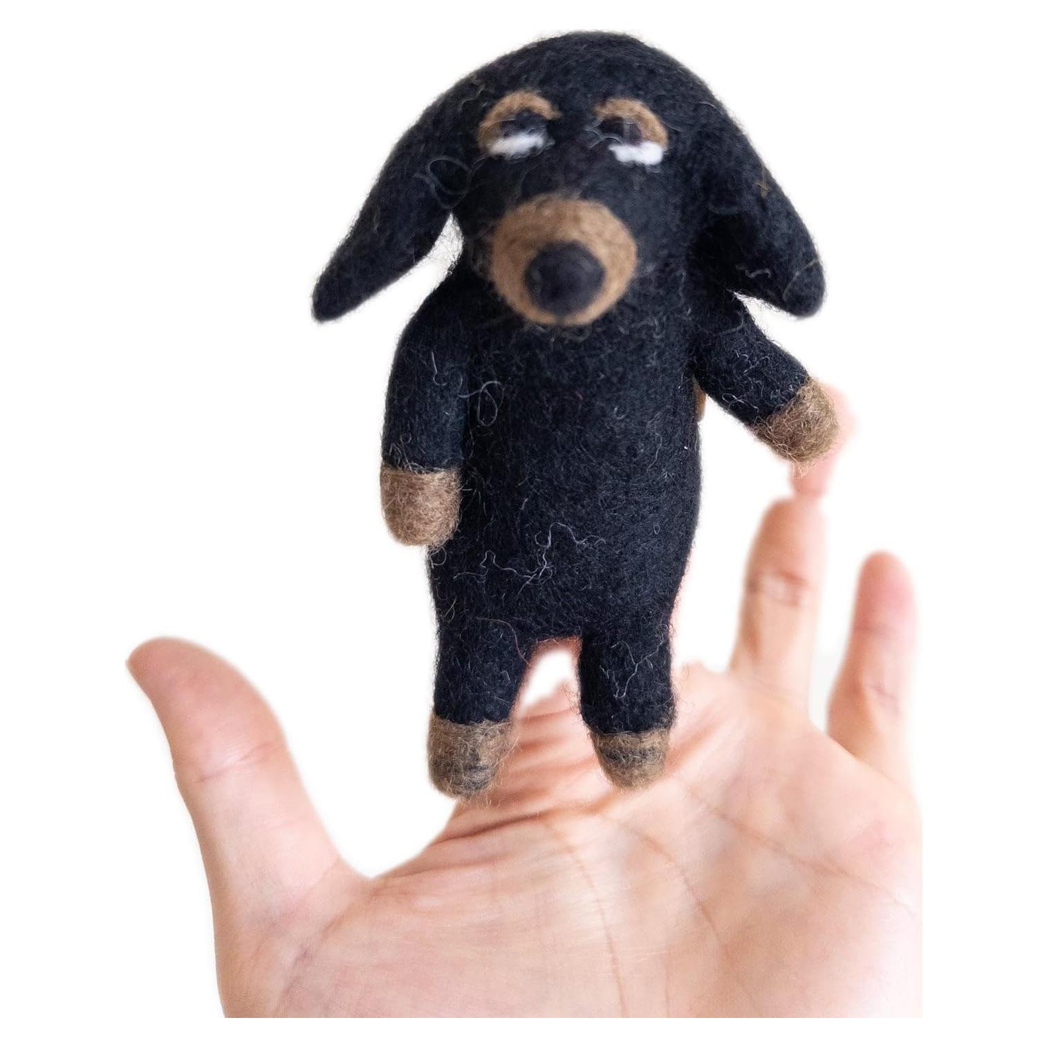 Títere de dedo Dachshund hecho a mano - Juguete educativo