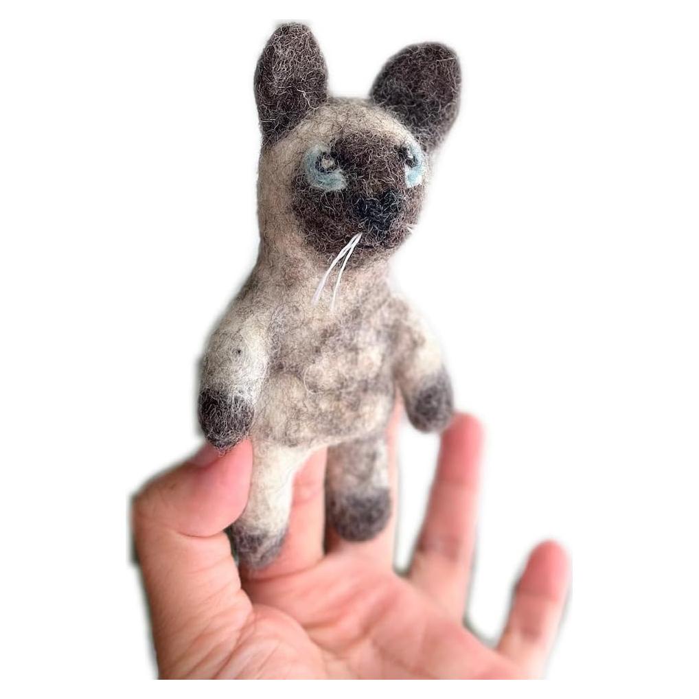 Títere de dedo de gato siamés Ganapati Crafts 10 cm fieltro