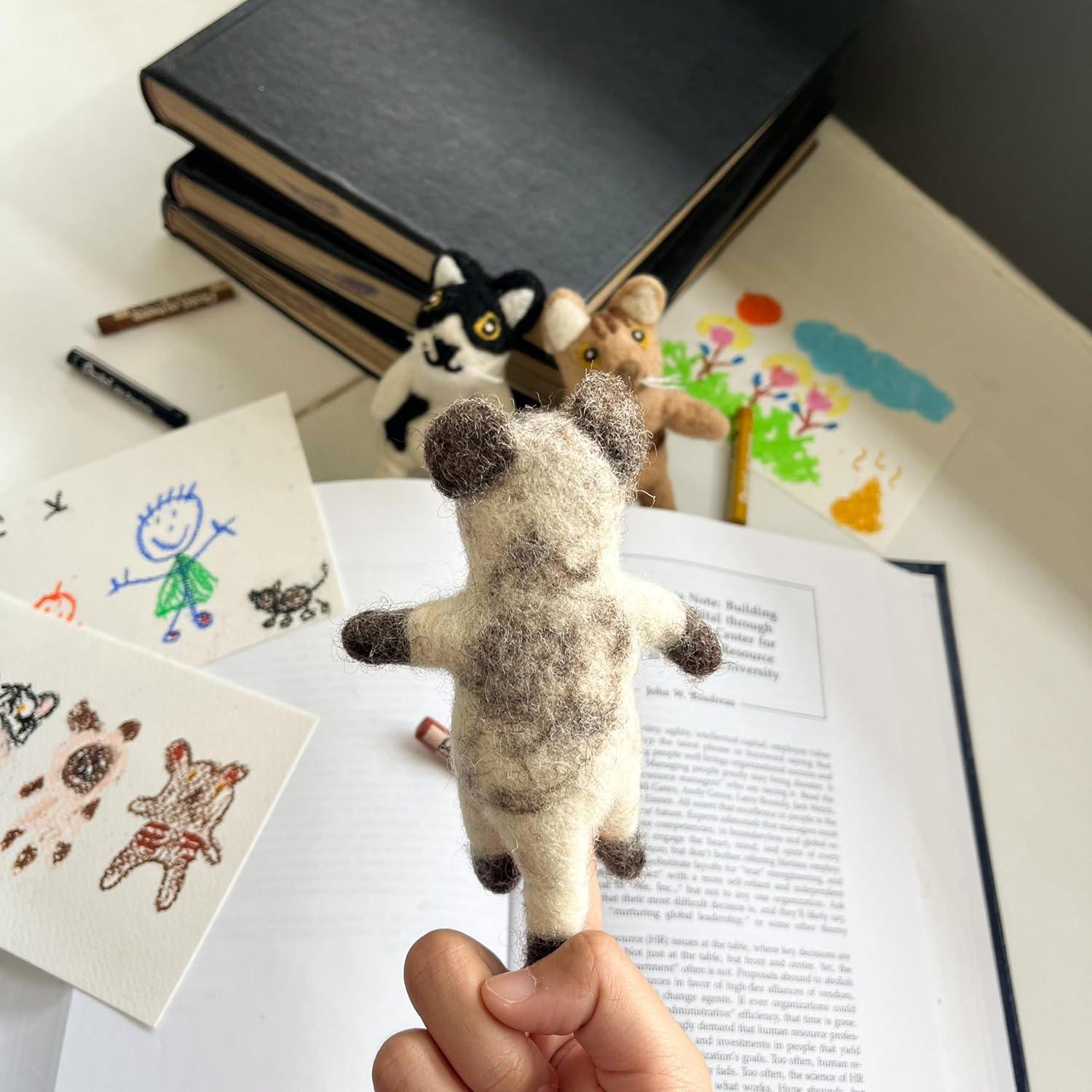 Títere de dedo de gato siamés Ganapati Crafts 10 cm fieltro