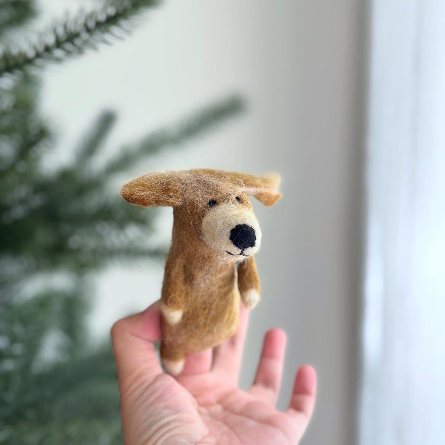 Títere de dedo Golden Retriever hecho a mano - Juguete educativo