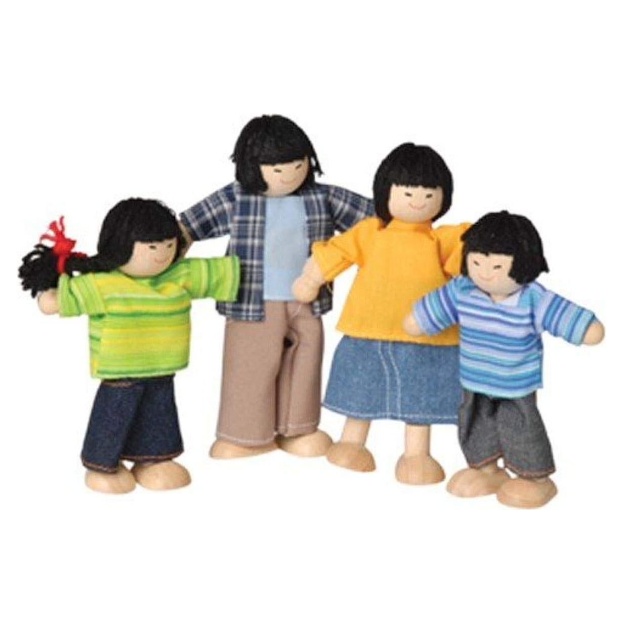 Muñecas de Madera Posables Familia Asiática - Set 4 Piezas
