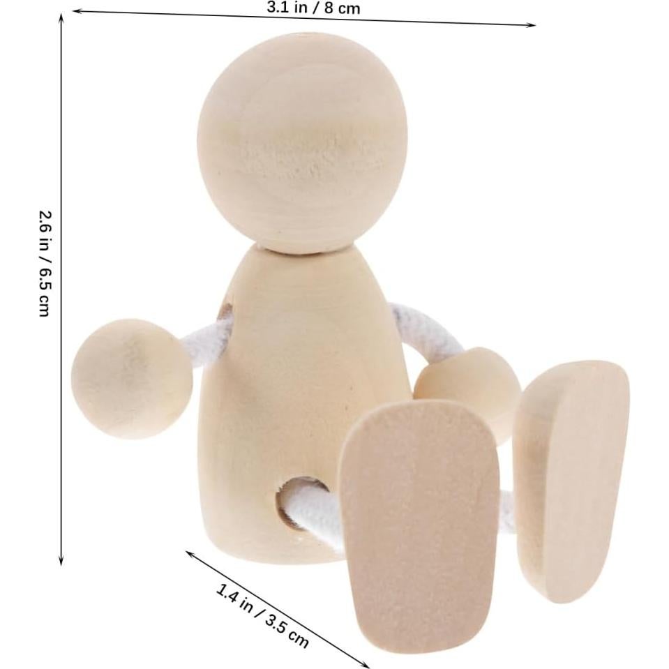 4 Muñecos de Madera DIY Tofficu 8x6.5x3.5 cm Pintables