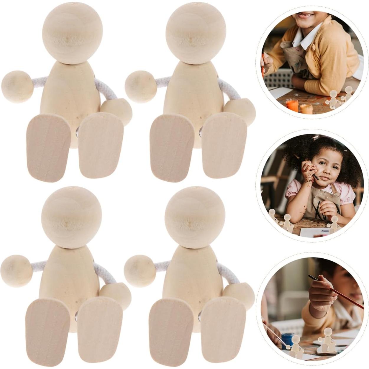 4 Muñecos de Madera DIY Tofficu 8x6.5x3.5 cm Pintables