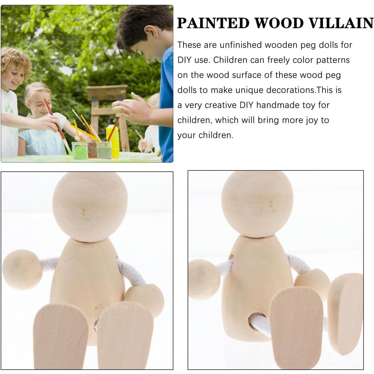 4 Muñecos de Madera DIY Tofficu 8x6.5x3.5 cm Pintables