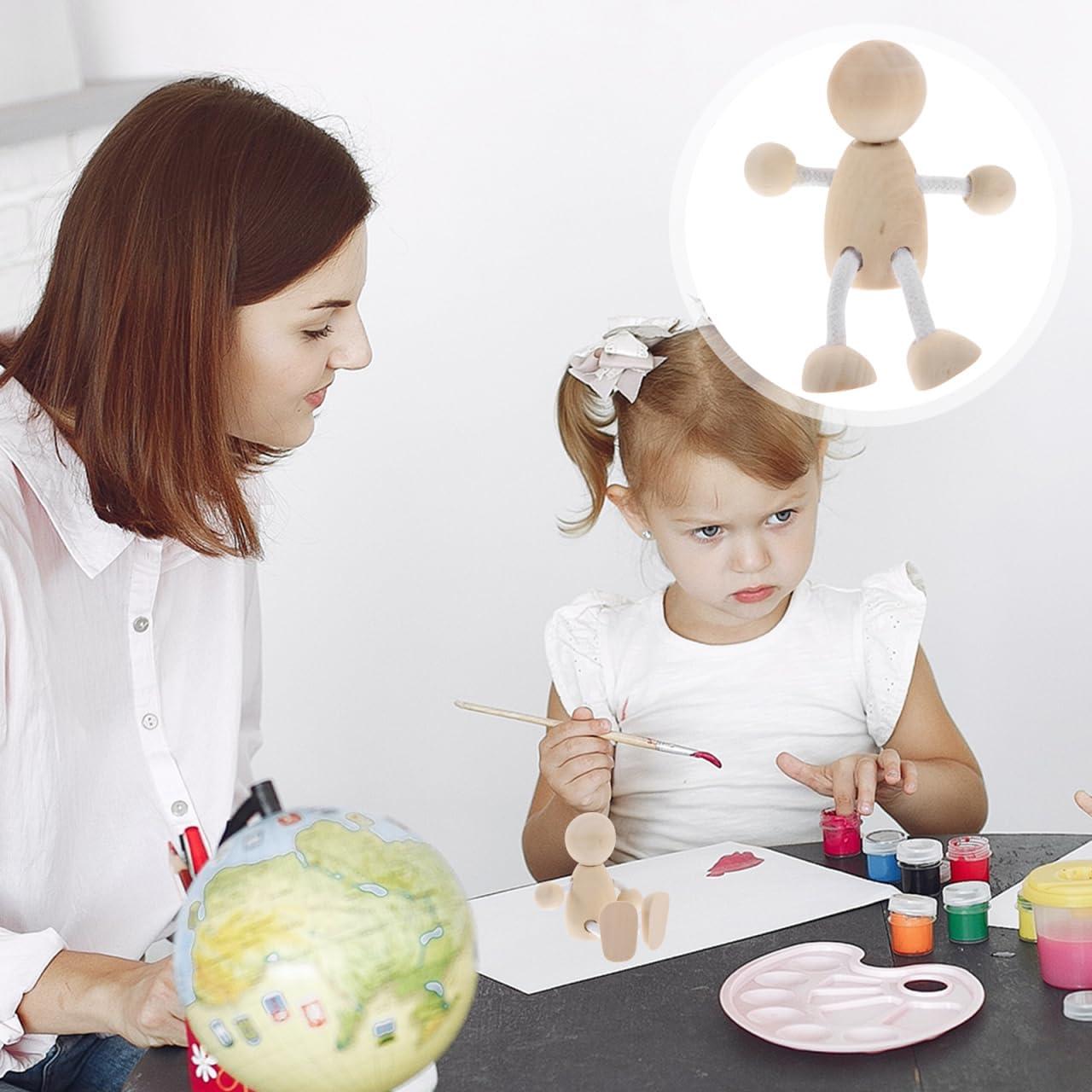 4 Muñecos de Madera DIY Tofficu 8x6.5x3.5 cm Pintables