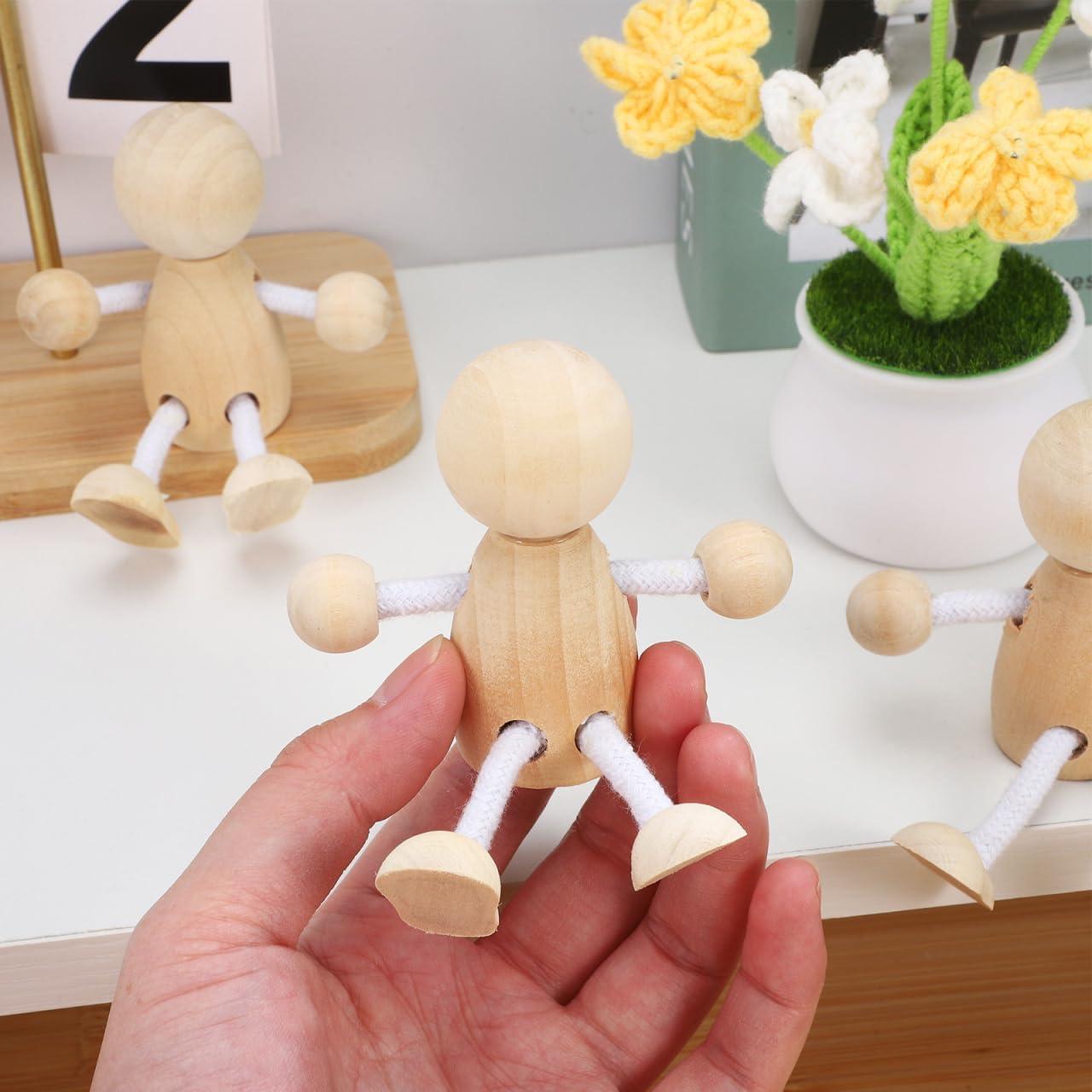 4 Muñecos de Madera DIY Tofficu 8x6.5x3.5 cm Pintables