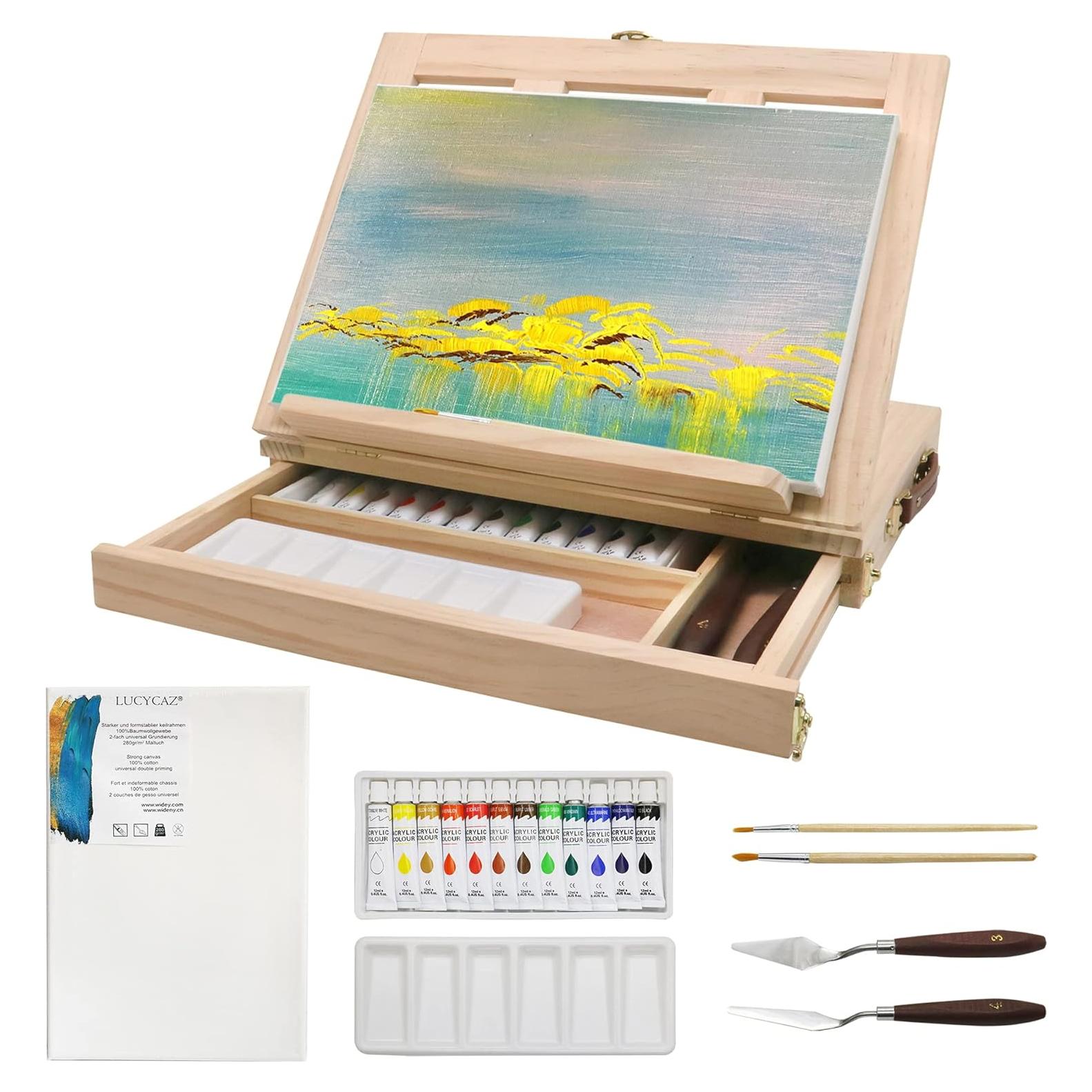 Caballete de Pintura LUCYCAZ Portátil con Lienzo y Accesorios