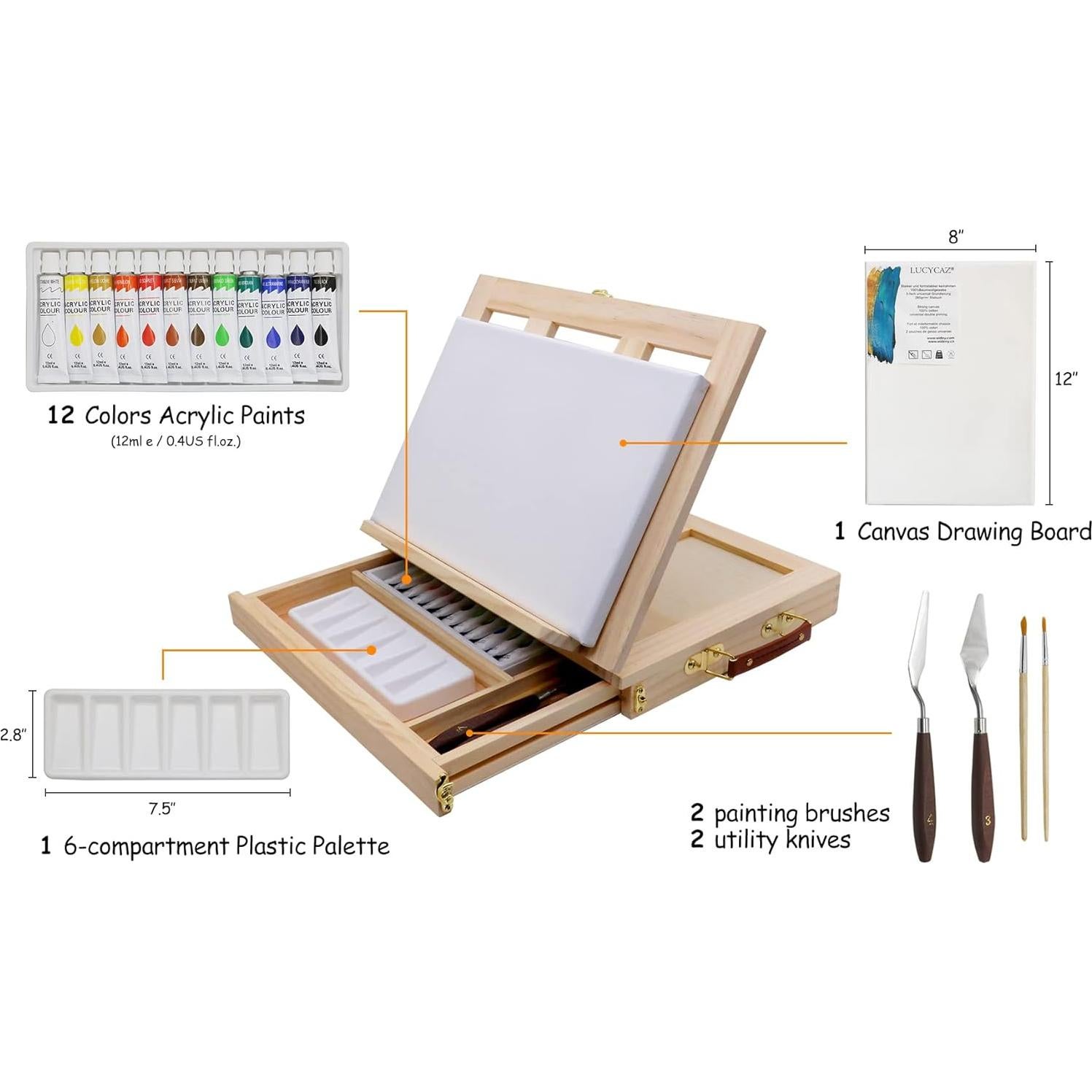 Caballete de Pintura LUCYCAZ Portátil con Lienzo y Accesorios