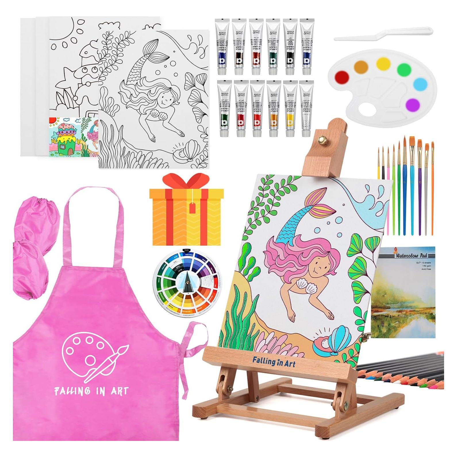 Juego de Pintura Falling in Art 44 PCS Caballete Rosa