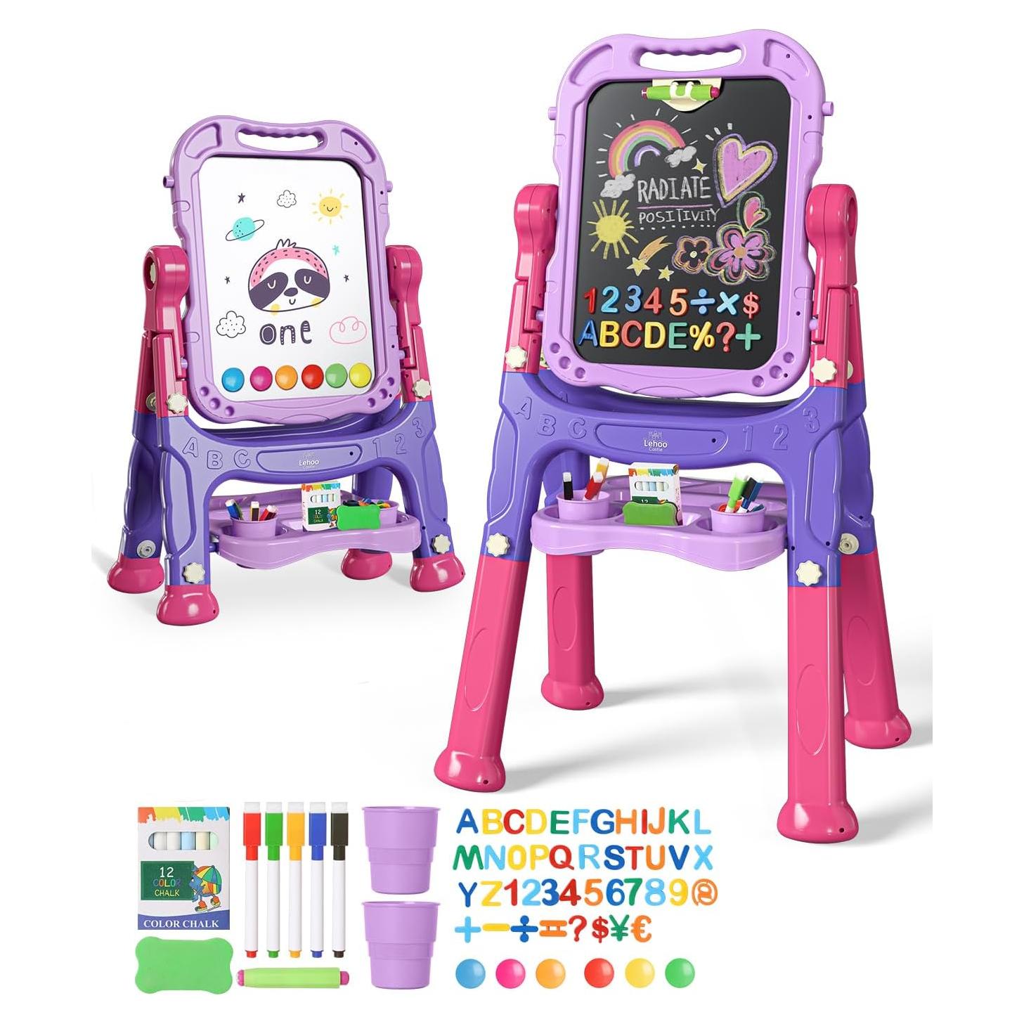 Lehoo Castle Easel for Kids, Toys for 2 Year Old Girl, Art Easel Toddler, Double Sided White Chalk Board, Gifts for 3 4 Year Old Girls 2-4 Christmas