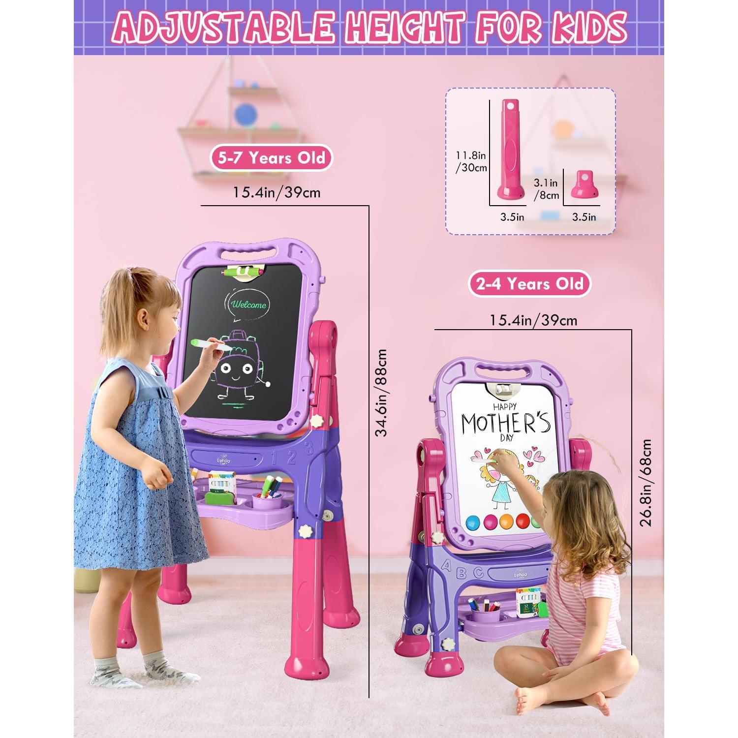 Lehoo Castle Easel for Kids, Toys for 2 Year Old Girl, Art Easel Toddler, Double Sided White Chalk Board, Gifts for 3 4 Year Old Girls 2-4 Christmas