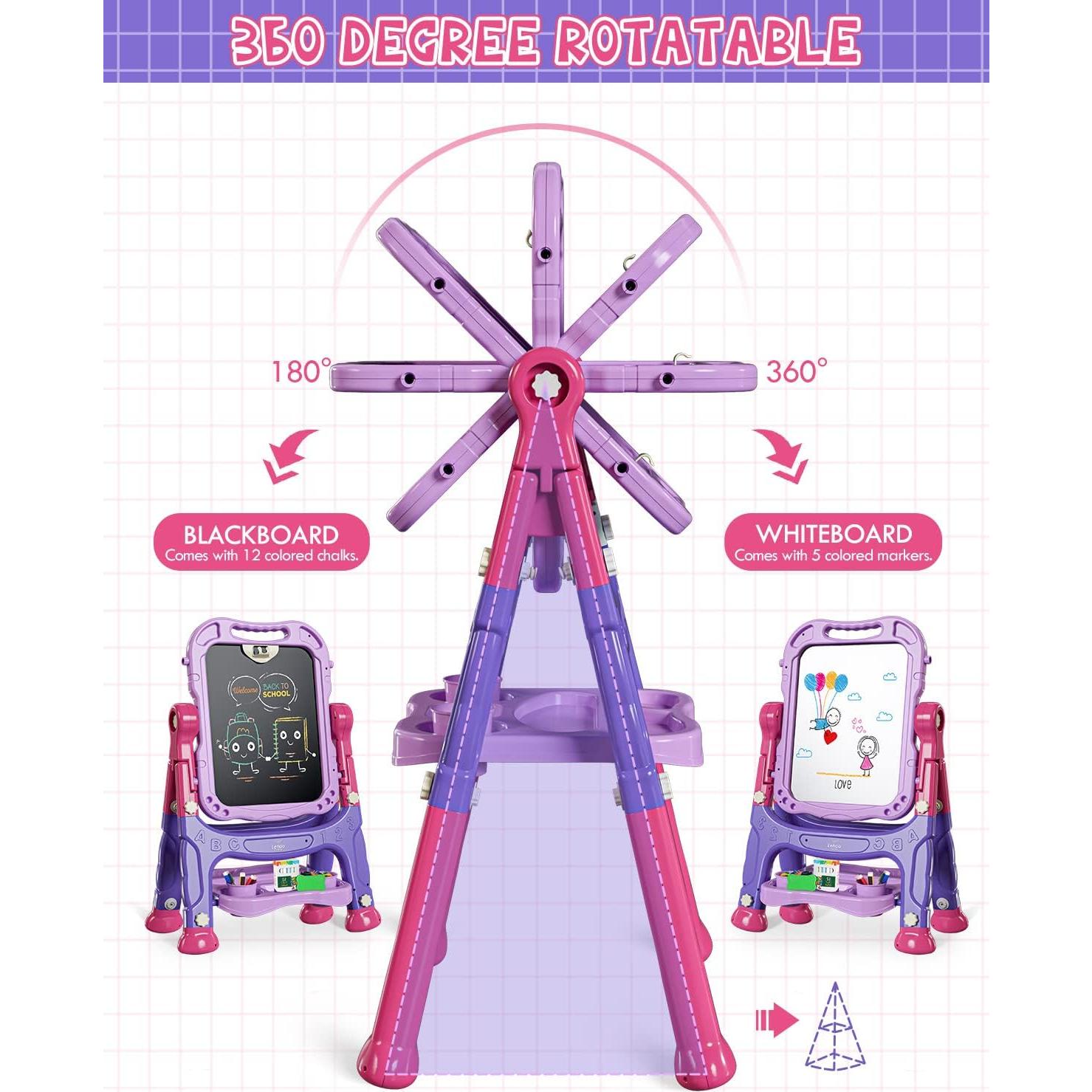 Lehoo Castle Easel for Kids, Toys for 2 Year Old Girl, Art Easel Toddler, Double Sided White Chalk Board, Gifts for 3 4 Year Old Girls 2-4 Christmas