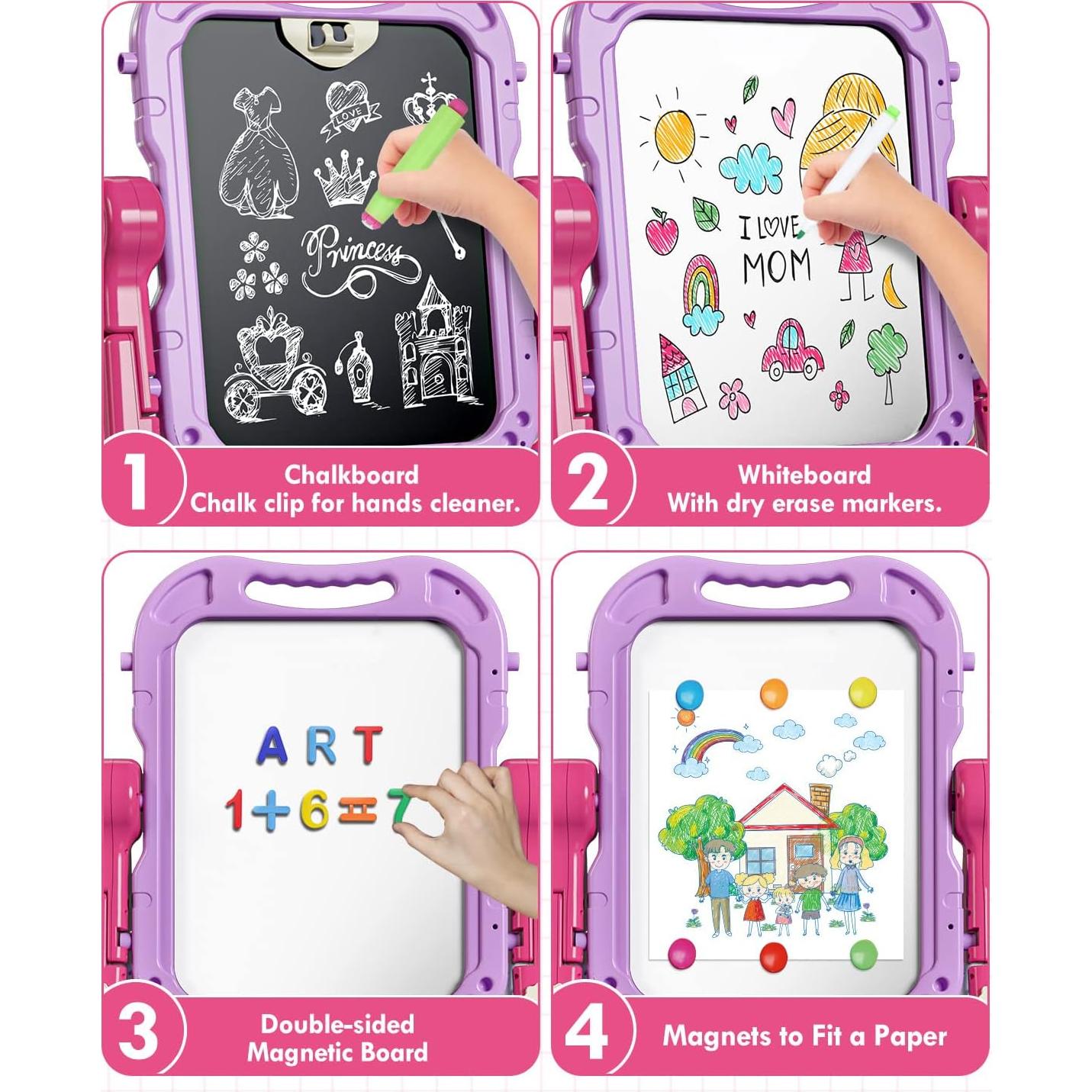 Lehoo Castle Easel for Kids, Toys for 2 Year Old Girl, Art Easel Toddler, Double Sided White Chalk Board, Gifts for 3 4 Year Old Girls 2-4 Christmas