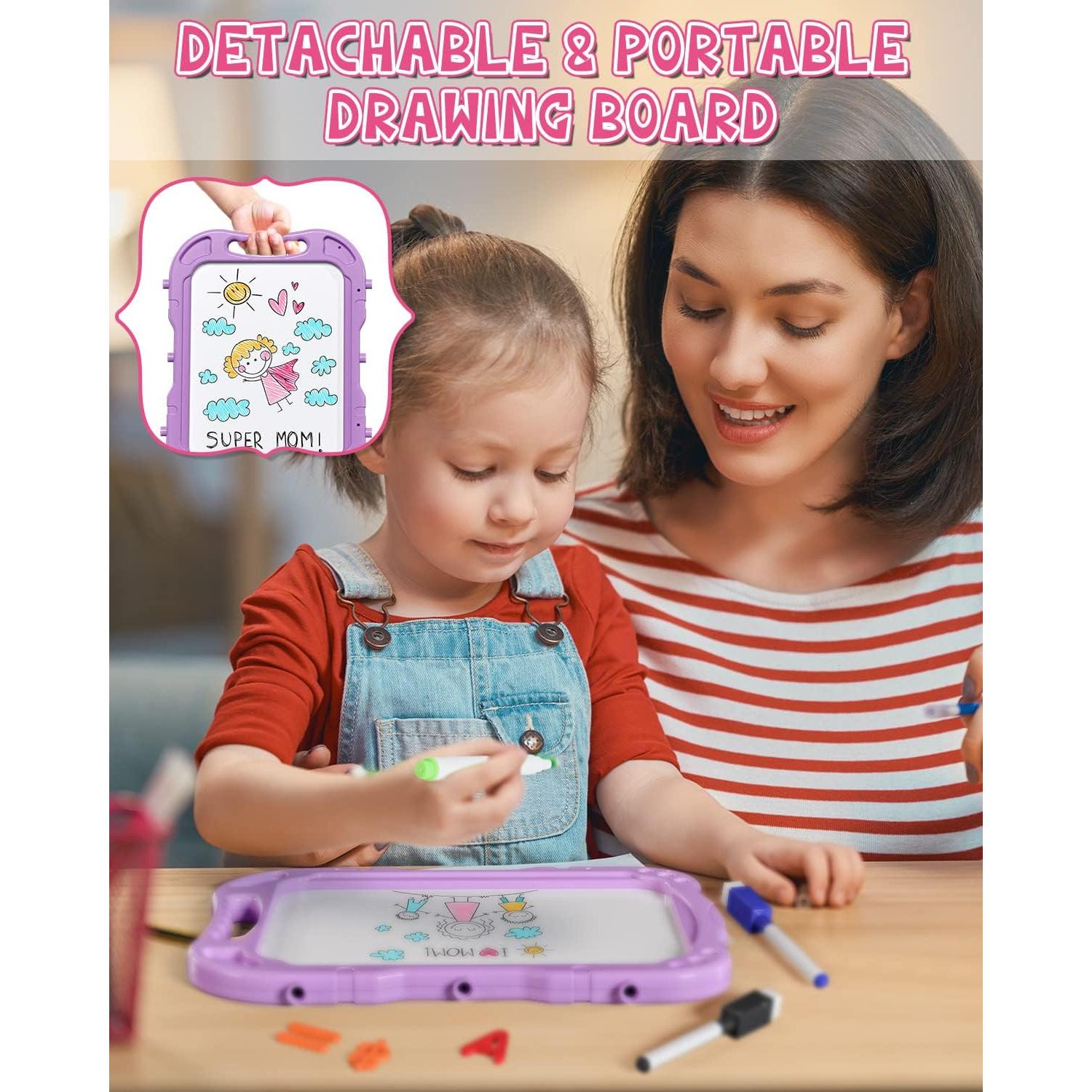 Lehoo Castle Easel for Kids, Toys for 2 Year Old Girl, Art Easel Toddler, Double Sided White Chalk Board, Gifts for 3 4 Year Old Girls 2-4 Christmas