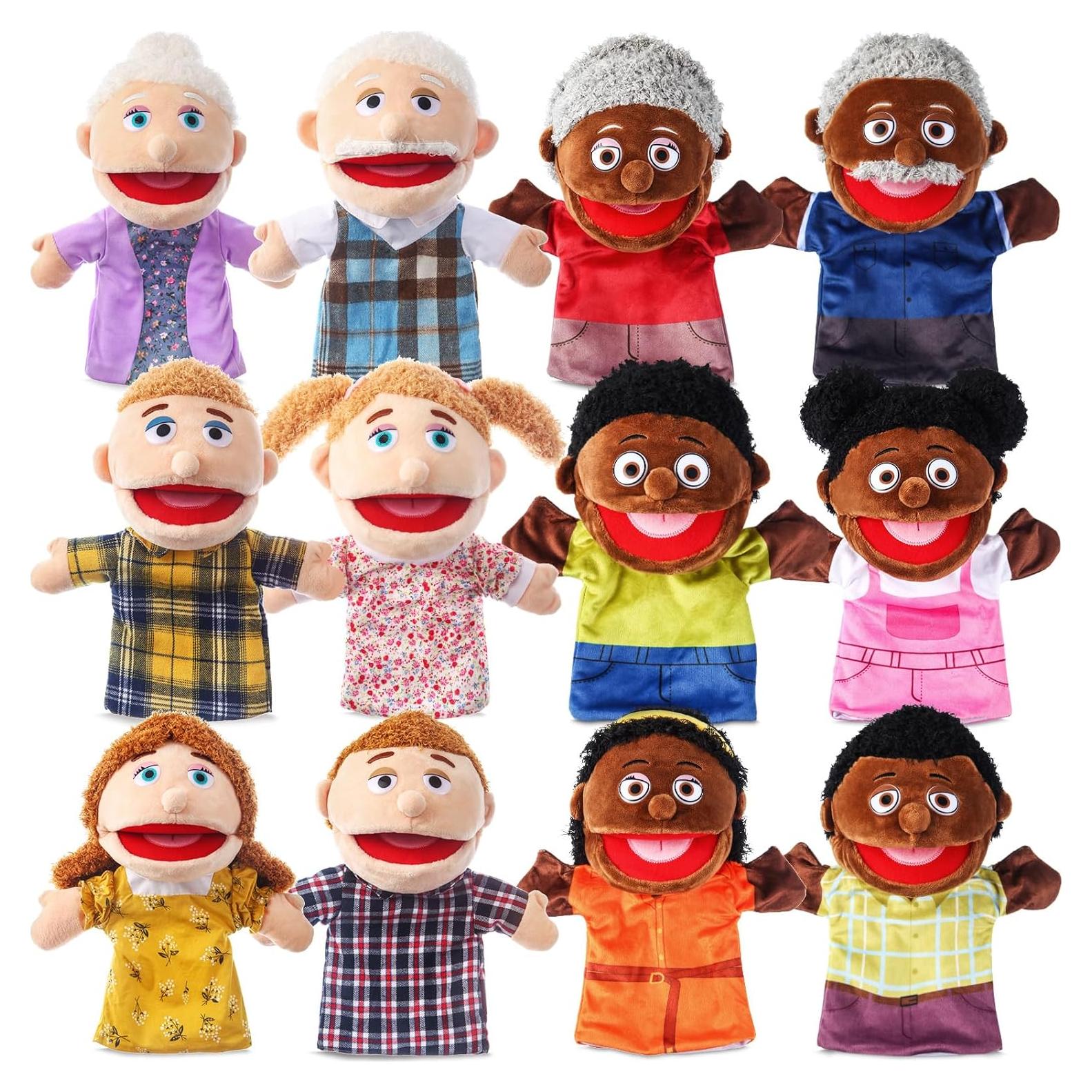 Títeres de Mano Familiar Multicultural ZJoey 30 cm - 12 Piezas