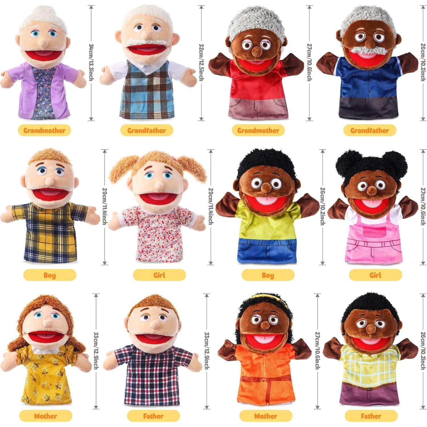 Títeres de Mano Familiar Multicultural ZJoey 30 cm - 12 Piezas