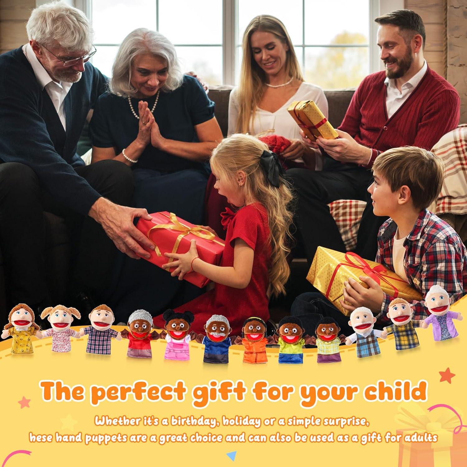 Títeres de Mano Familiar Multicultural ZJoey 30 cm - 12 Piezas