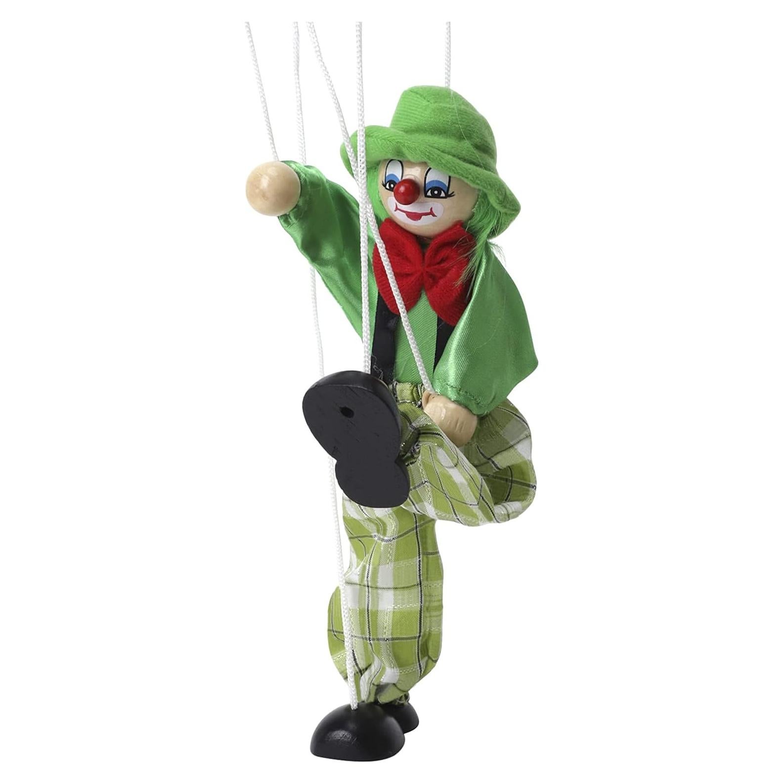 Marioneta de Mano Payaso BXT de Madera 24cm Verde