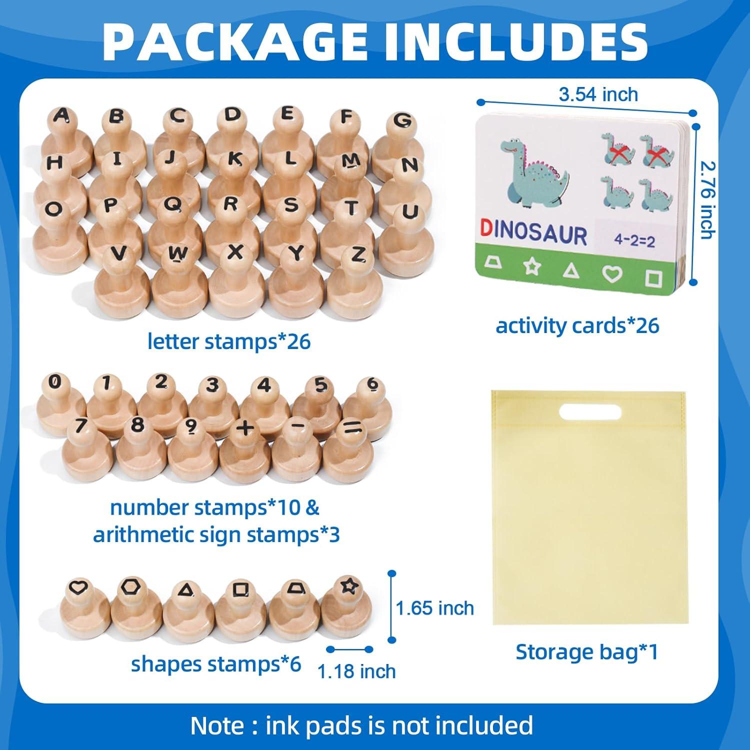 Juego de Sellos de Letras y Números Montessori - 26 Letras, 10 Números, 6 Formas