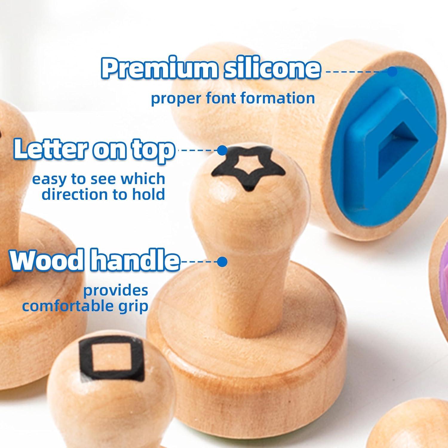 Juego de Sellos de Letras y Números Montessori - 26 Letras, 10 Números, 6 Formas