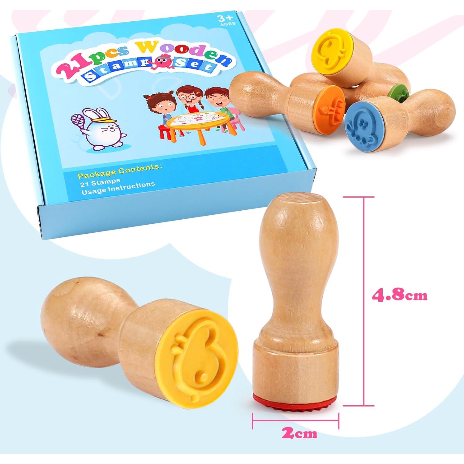 Set de 21 Sellos de Madera MeCids para Niños - Animales y Arcoíris