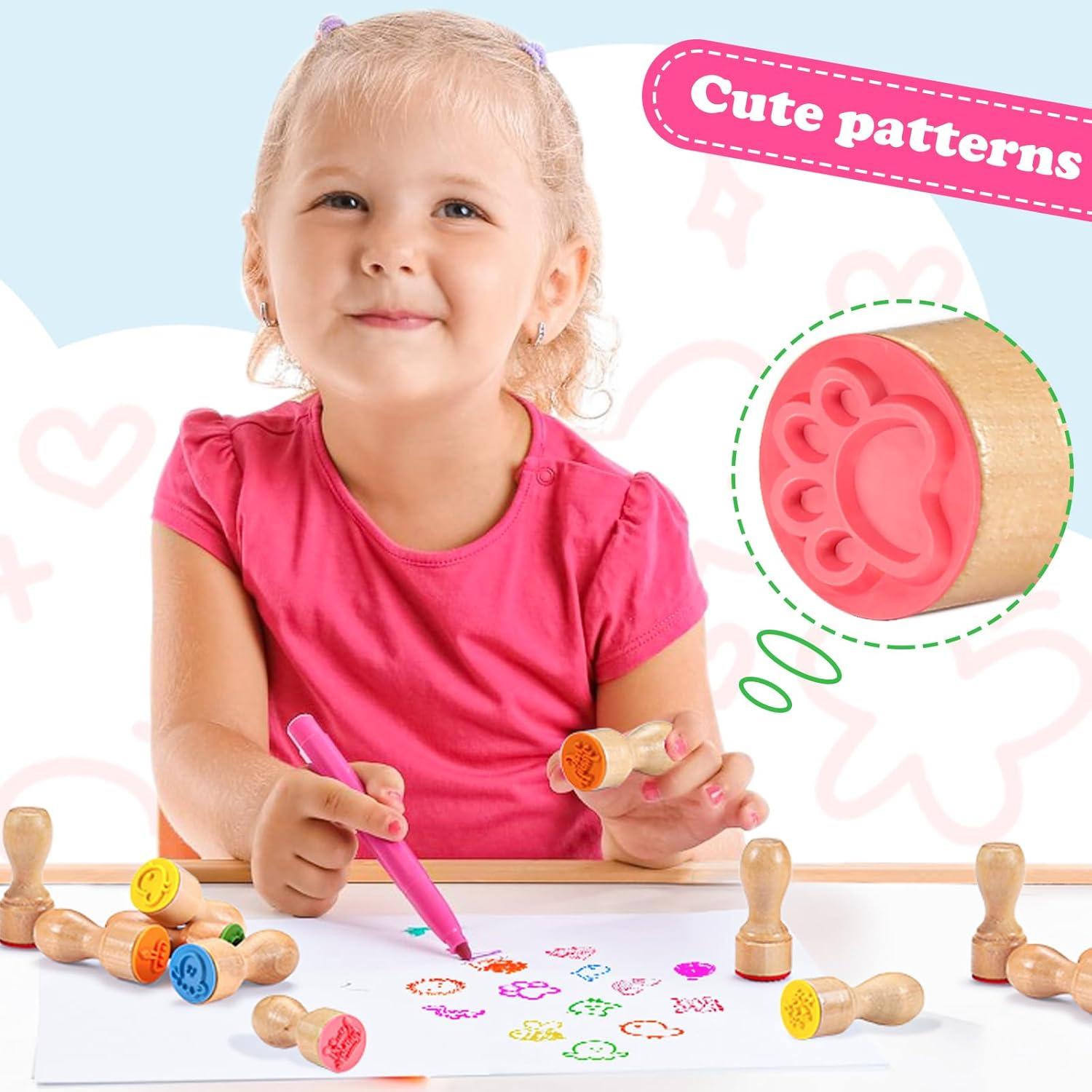 Set de 21 Sellos de Madera MeCids para Niños - Animales y Arcoíris