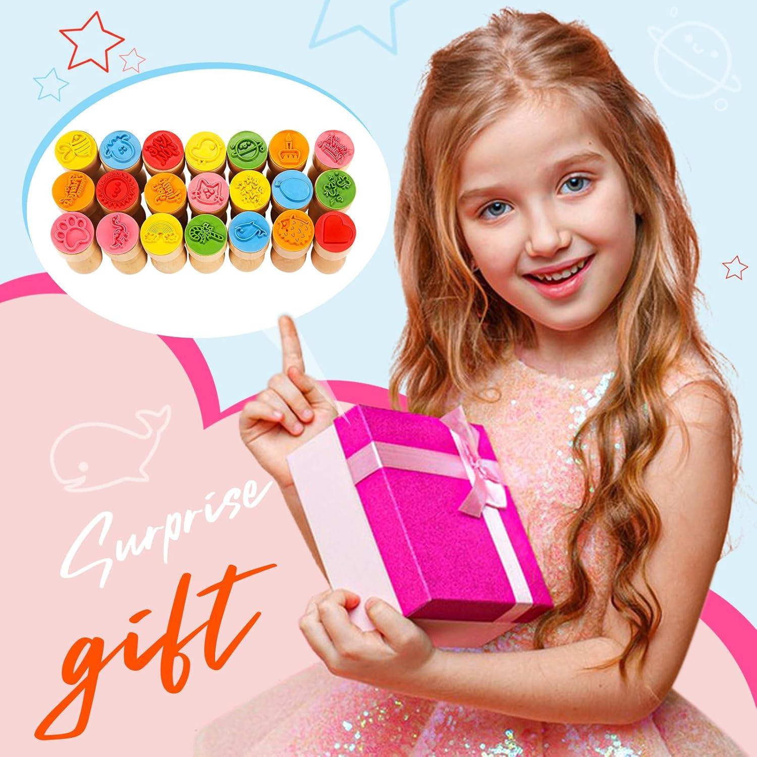 Set de 21 Sellos de Madera MeCids para Niños - Animales y Arcoíris