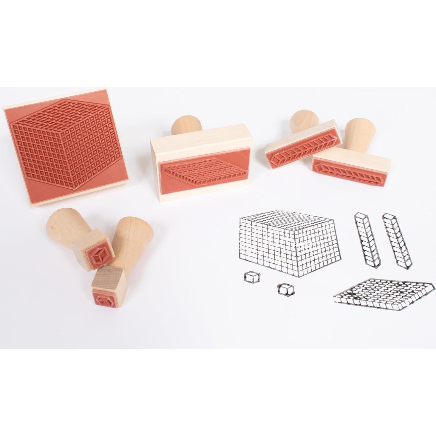 Set de 6 Sellos de Bloques Base 10 Learning Advantage - Madera