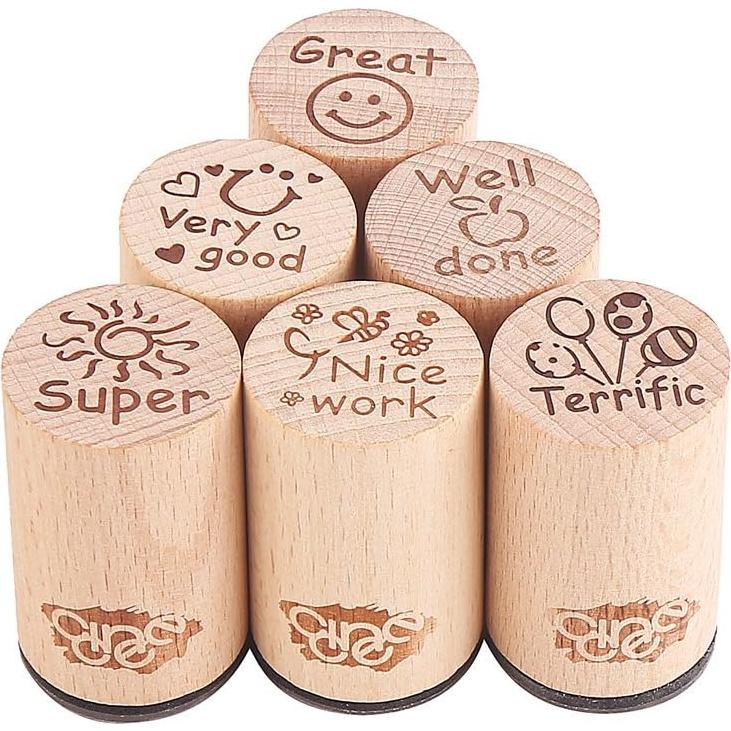 Sello Redondo de Madera DECORA 6pcs para Maestros - Alta Calidad