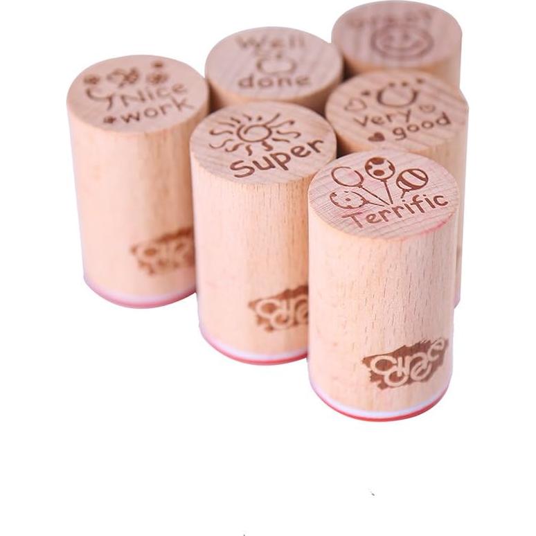 Sello Redondo de Madera DECORA 6pcs para Maestros - Alta Calidad