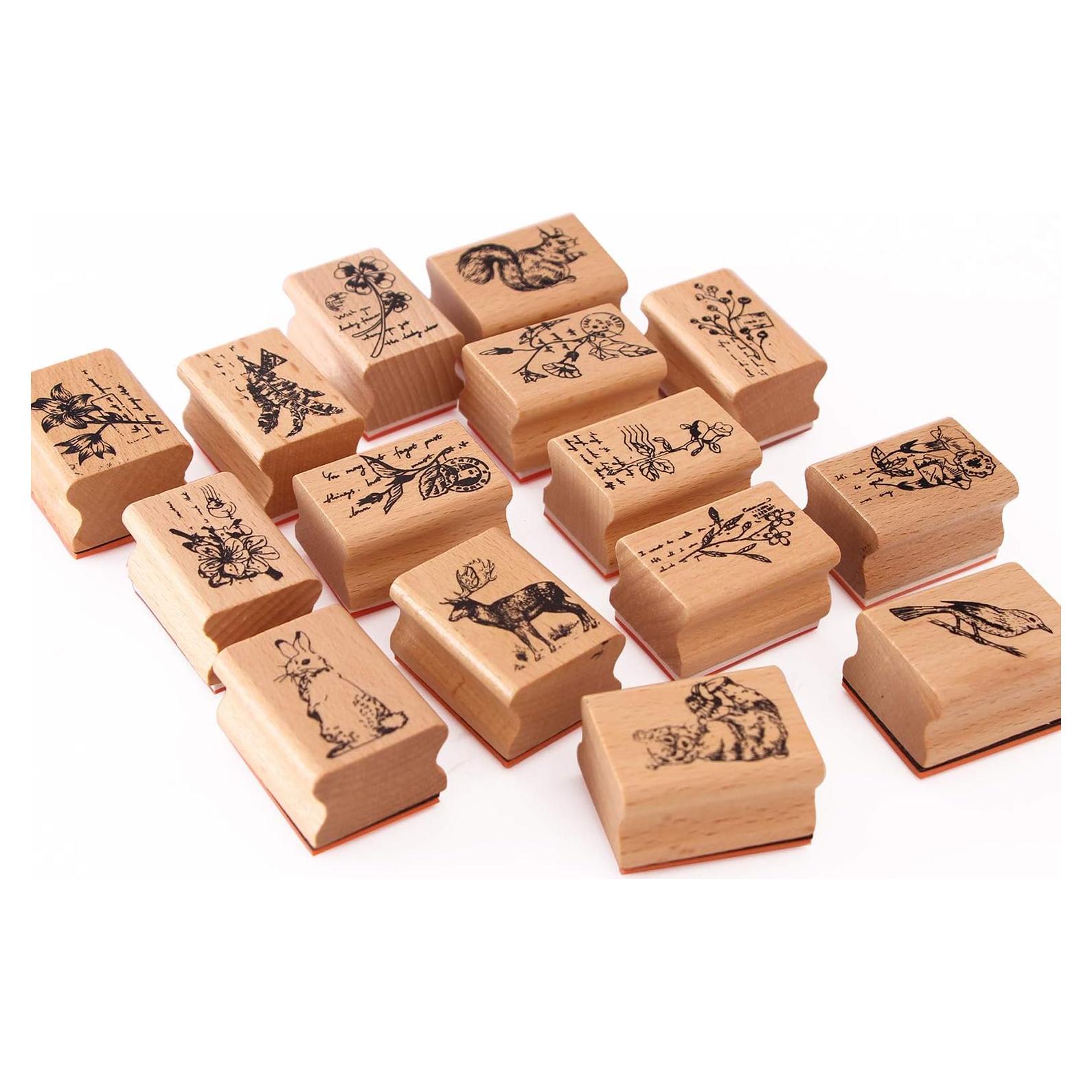 Juego de 15 Sellos de Goma de Madera Co-link para Manualidades