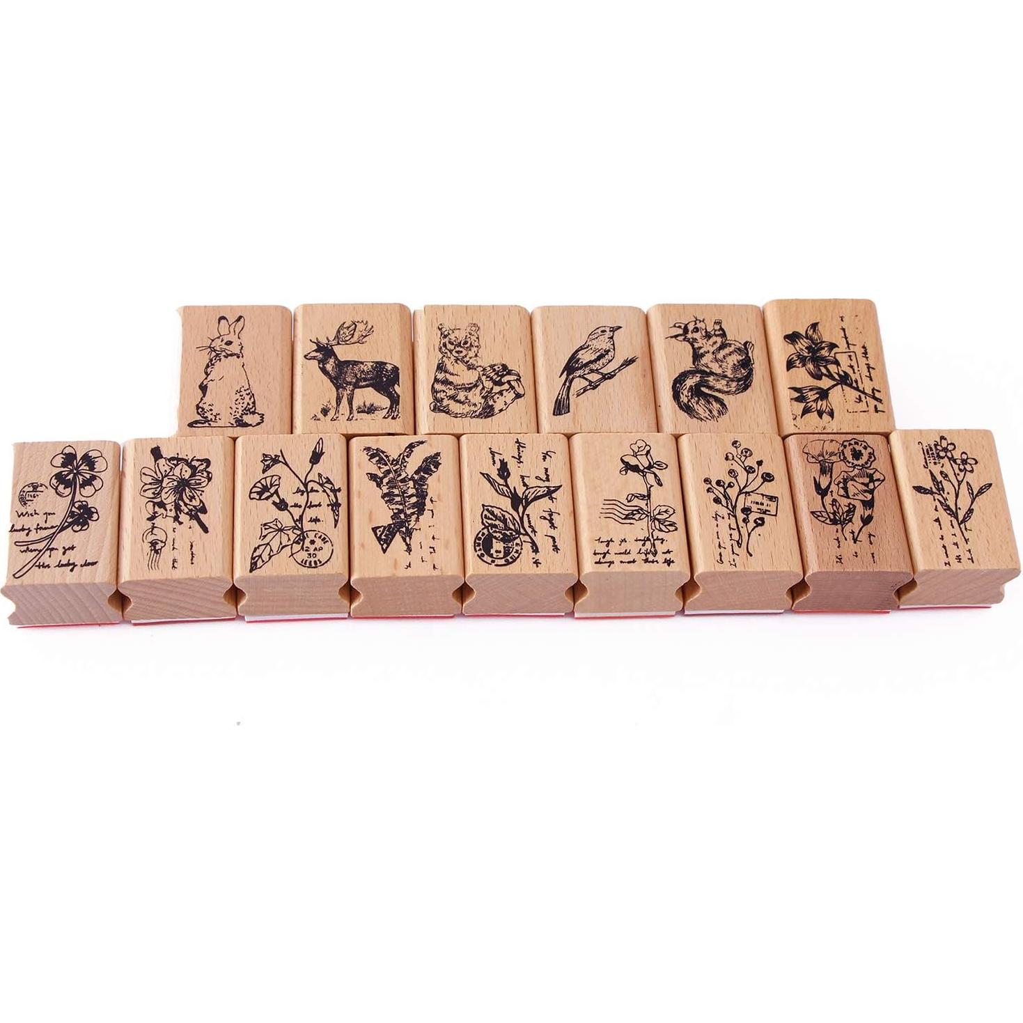 Juego de 15 Sellos de Goma de Madera Co-link para Manualidades