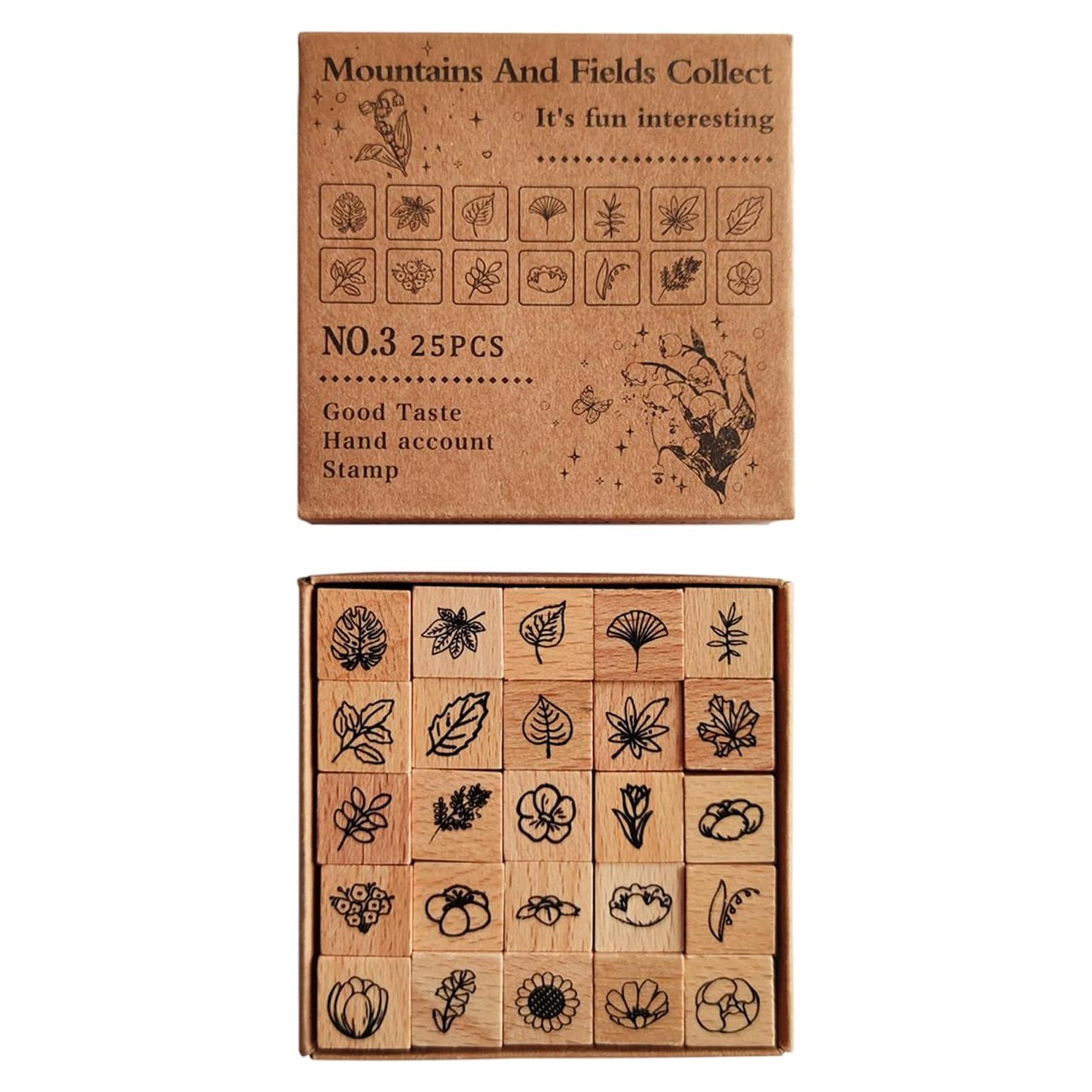 Juego de 25 Sellos de Madera Botánicos Arcemain 1.5cm