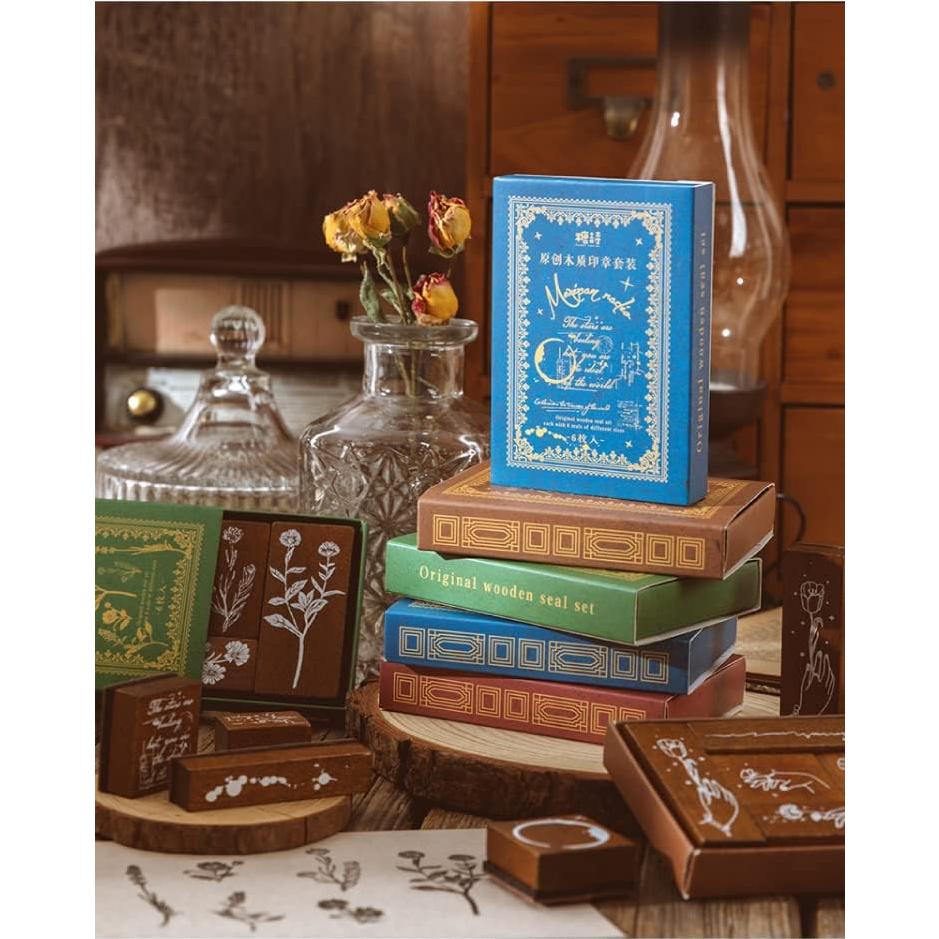 Set de Sellos de Madera Floral Vintage Alideco - 6 Piezas