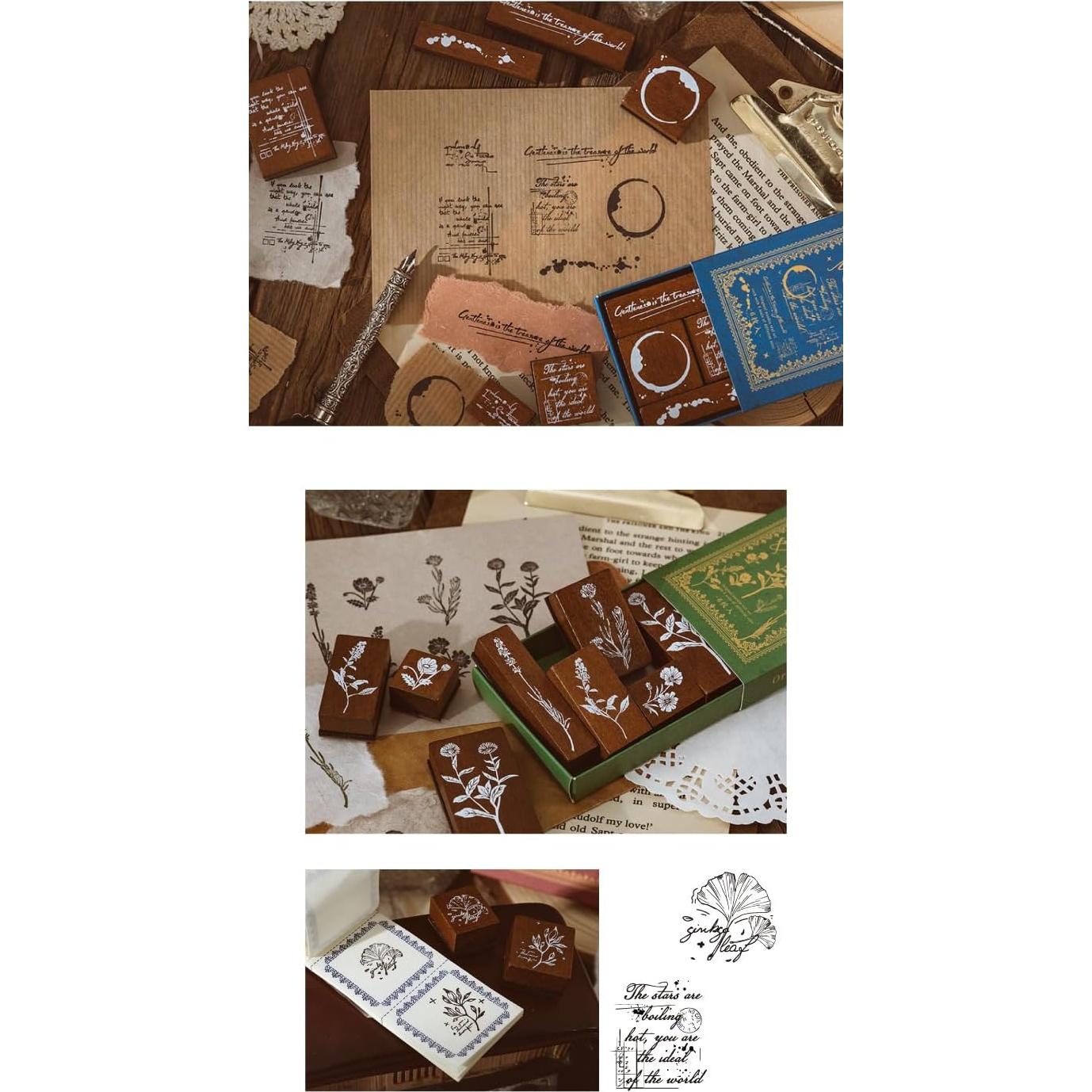 Set de Sellos de Madera Floral Vintage Alideco - 6 Piezas